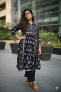 Black & White Floral Print A-Line Kurta