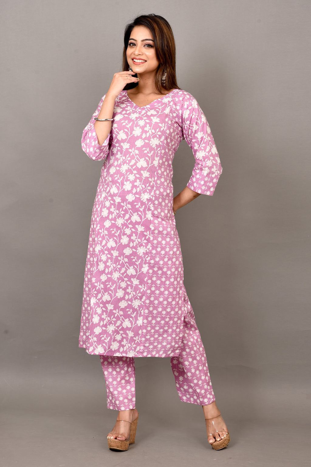 Lilac Mix & Match Floral Print Kurta With Pant
