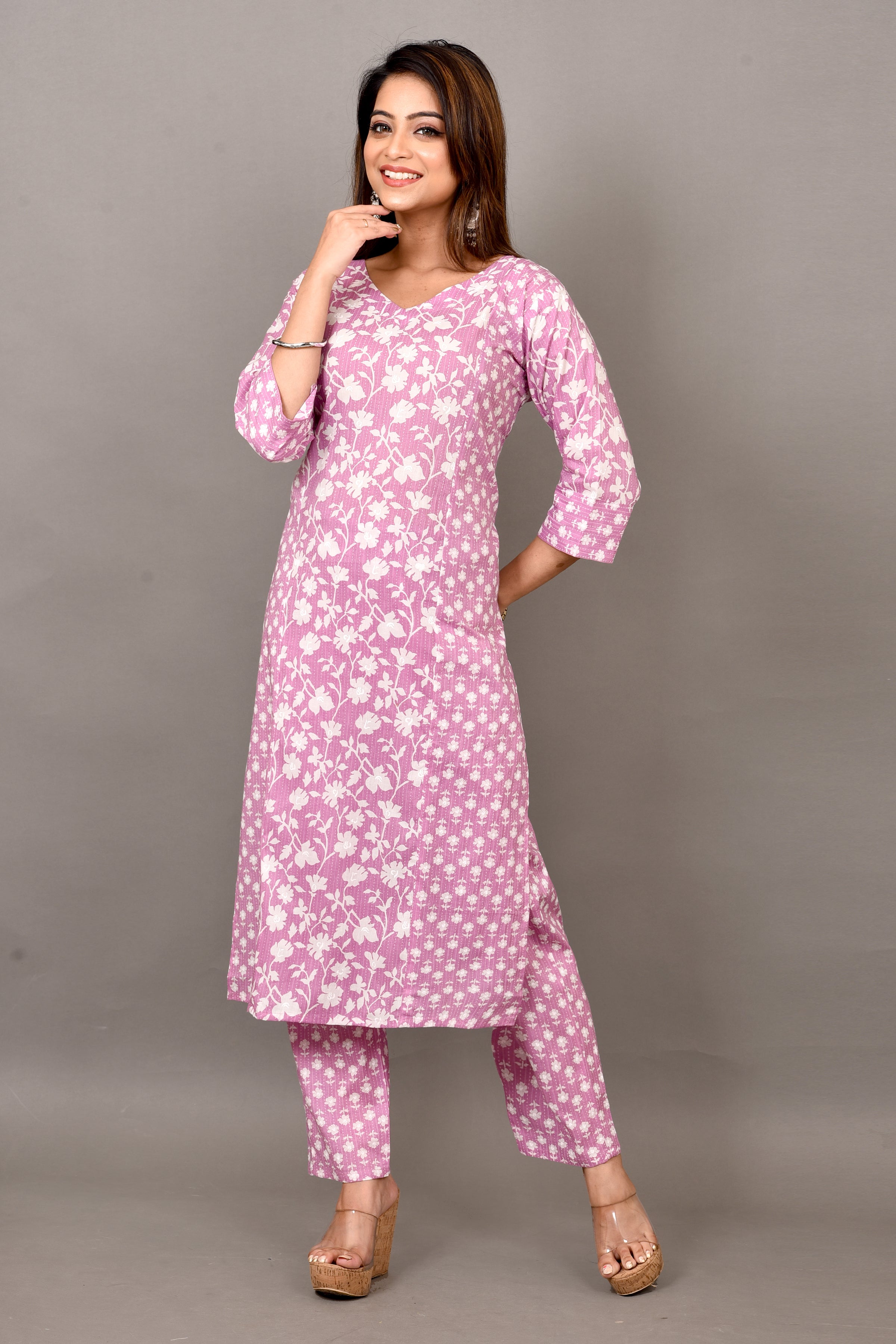 Lilac Mix & Match Floral Print Kurta With Pant