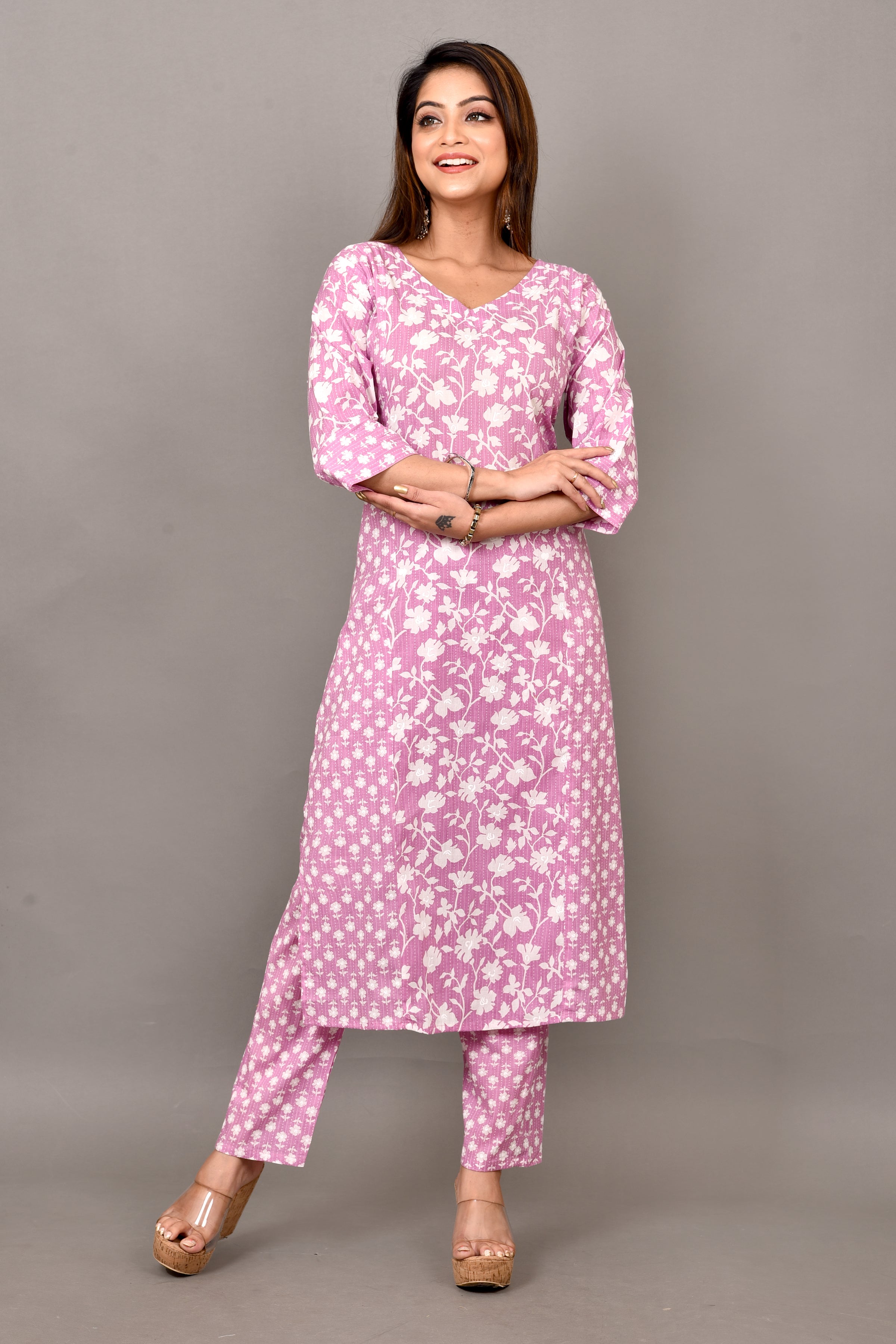 Lilac Mix & Match Floral Print Kurta With Pant