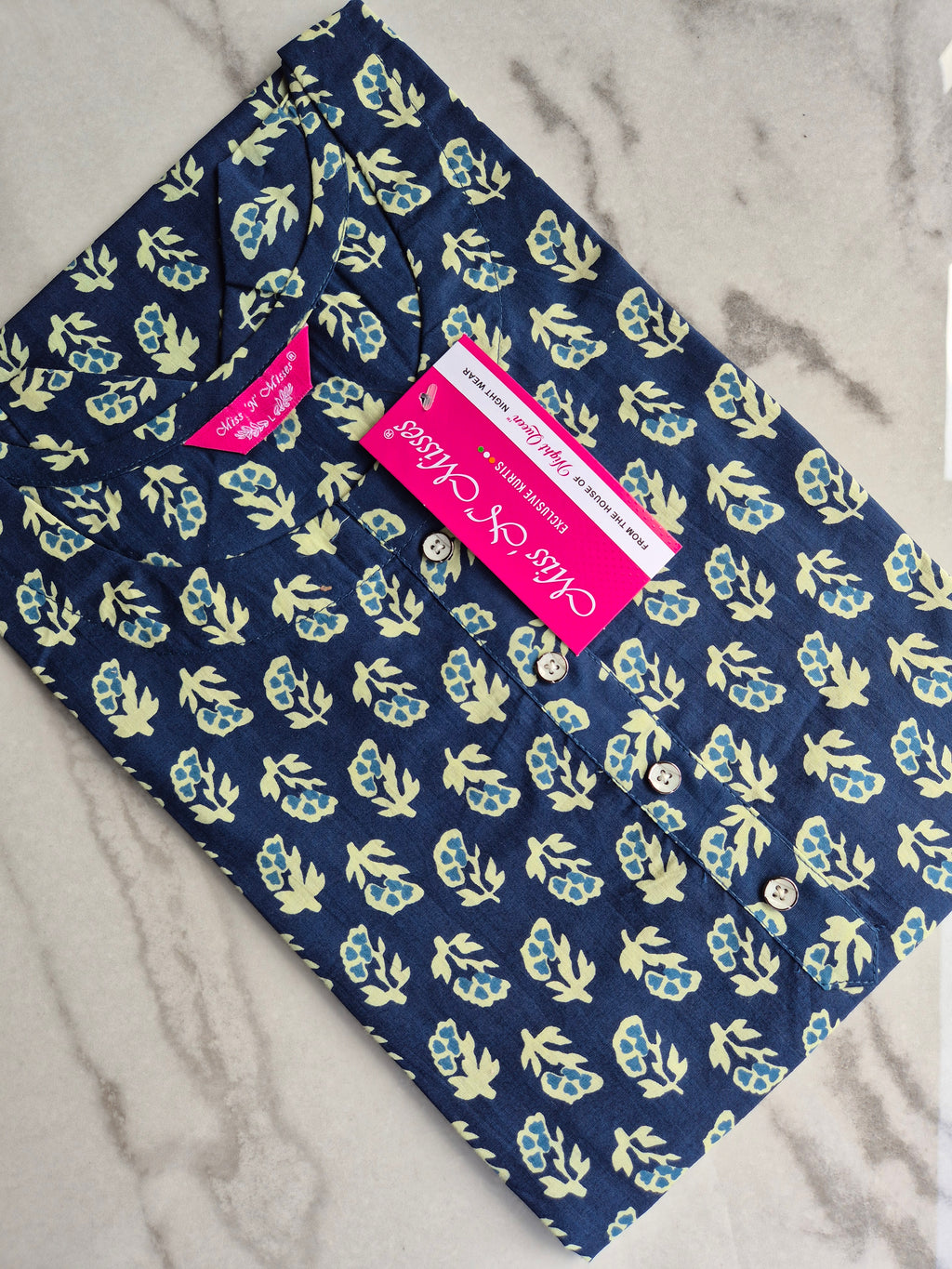 Navy Blue Floral Print Straight Kurta