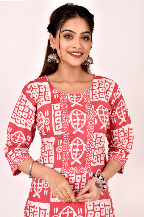 Blush Pink Fish Print Kurta With Pant