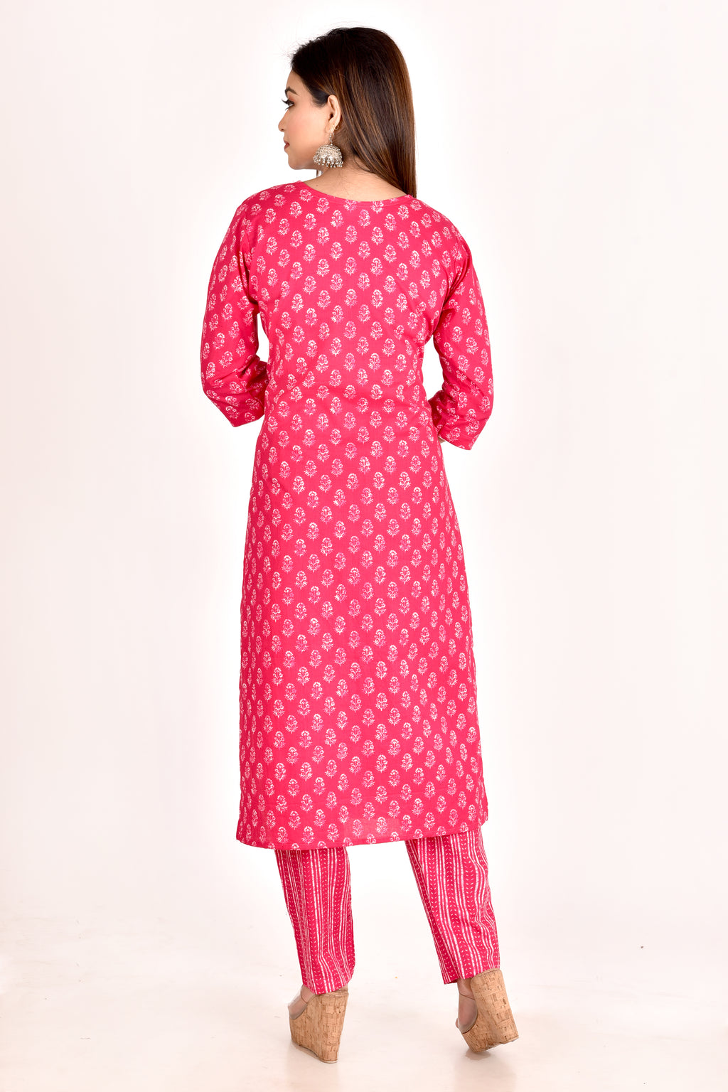 Magenta Pink Floral Print Kurta With Pant