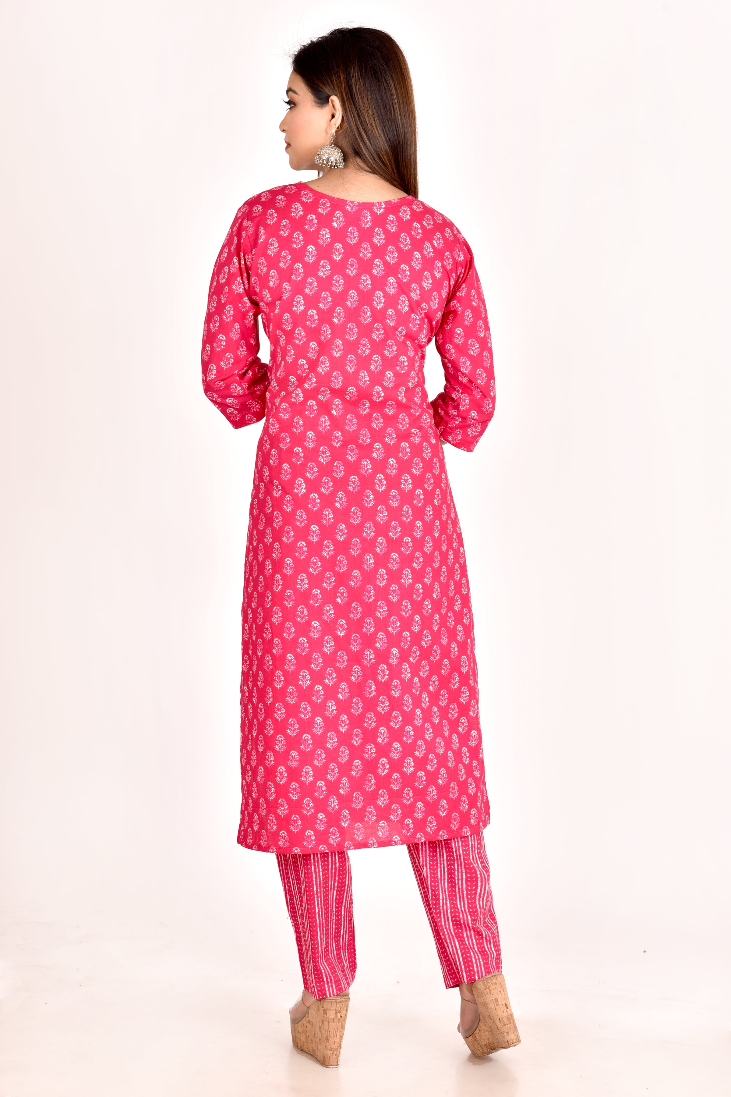 Magenta Pink Floral Print Kurta With Pant