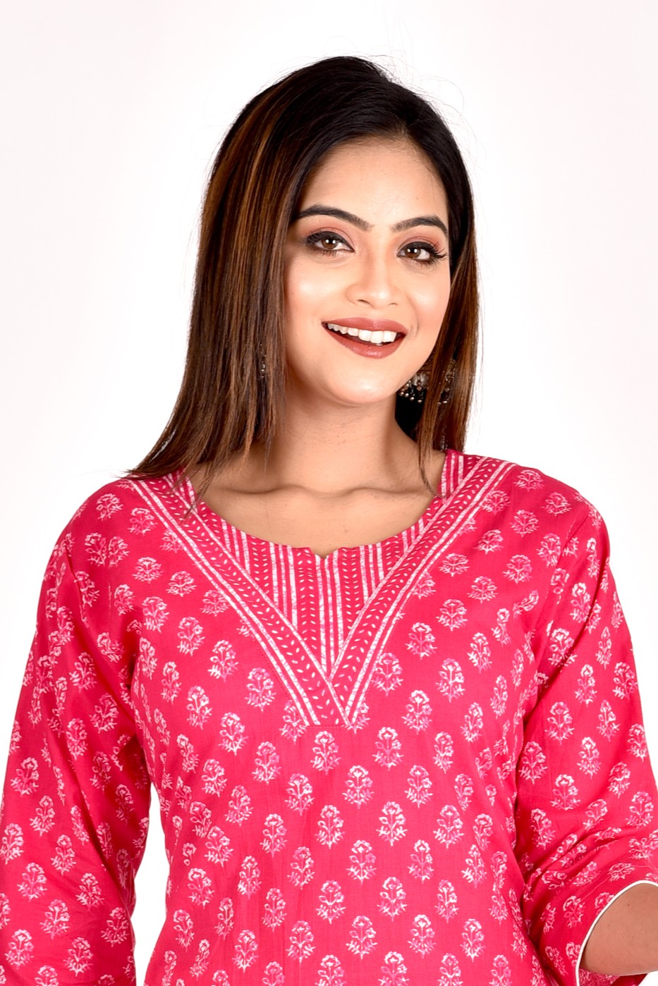Magenta Pink Floral Print Kurta With Pant