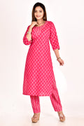 Magenta Pink Floral Print Kurta With Pant