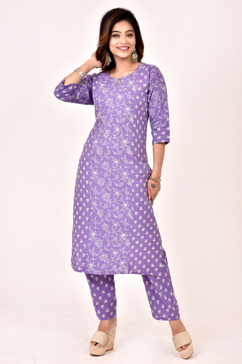 Lavender Mix & Match Floral Print Kurta With Pant