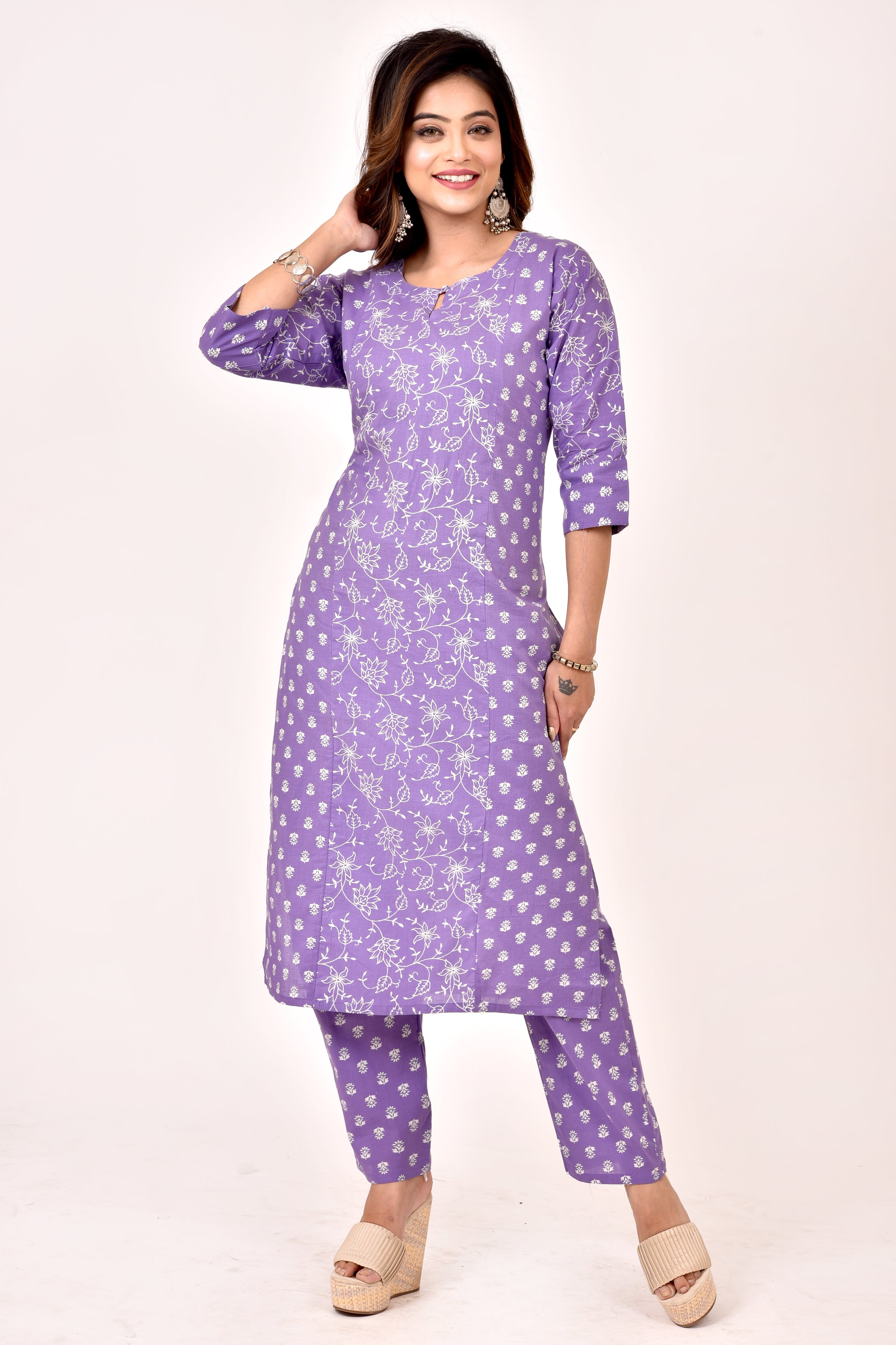 Lavender Mix & Match Floral Print Kurta With Pant