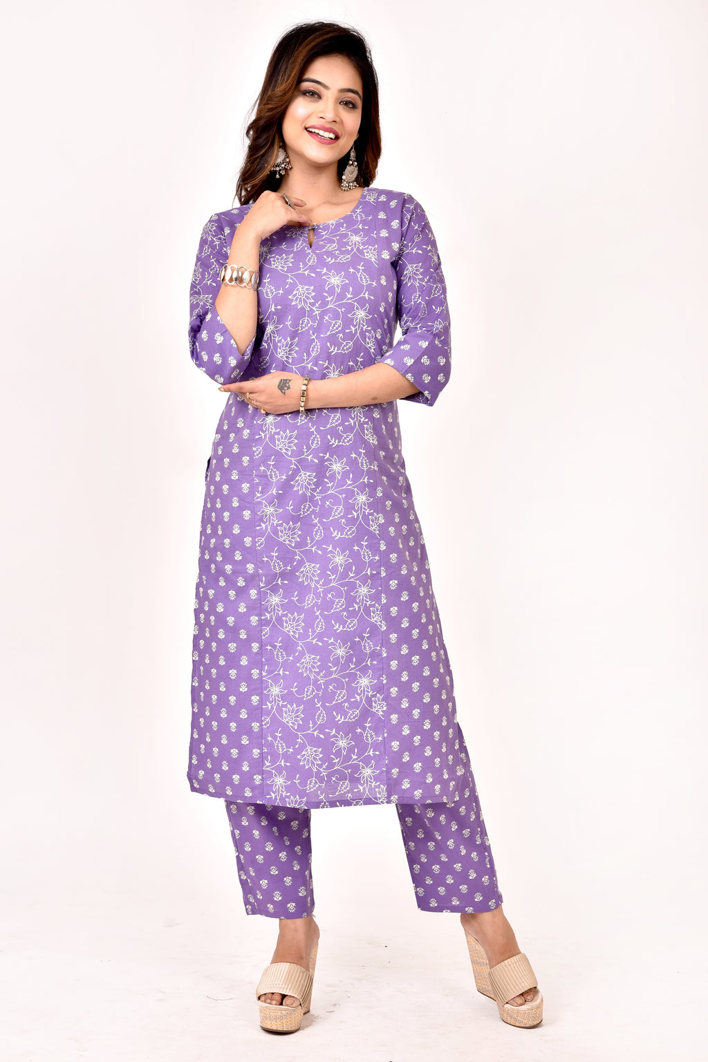 Lavender Mix & Match Floral Print Kurta With Pant