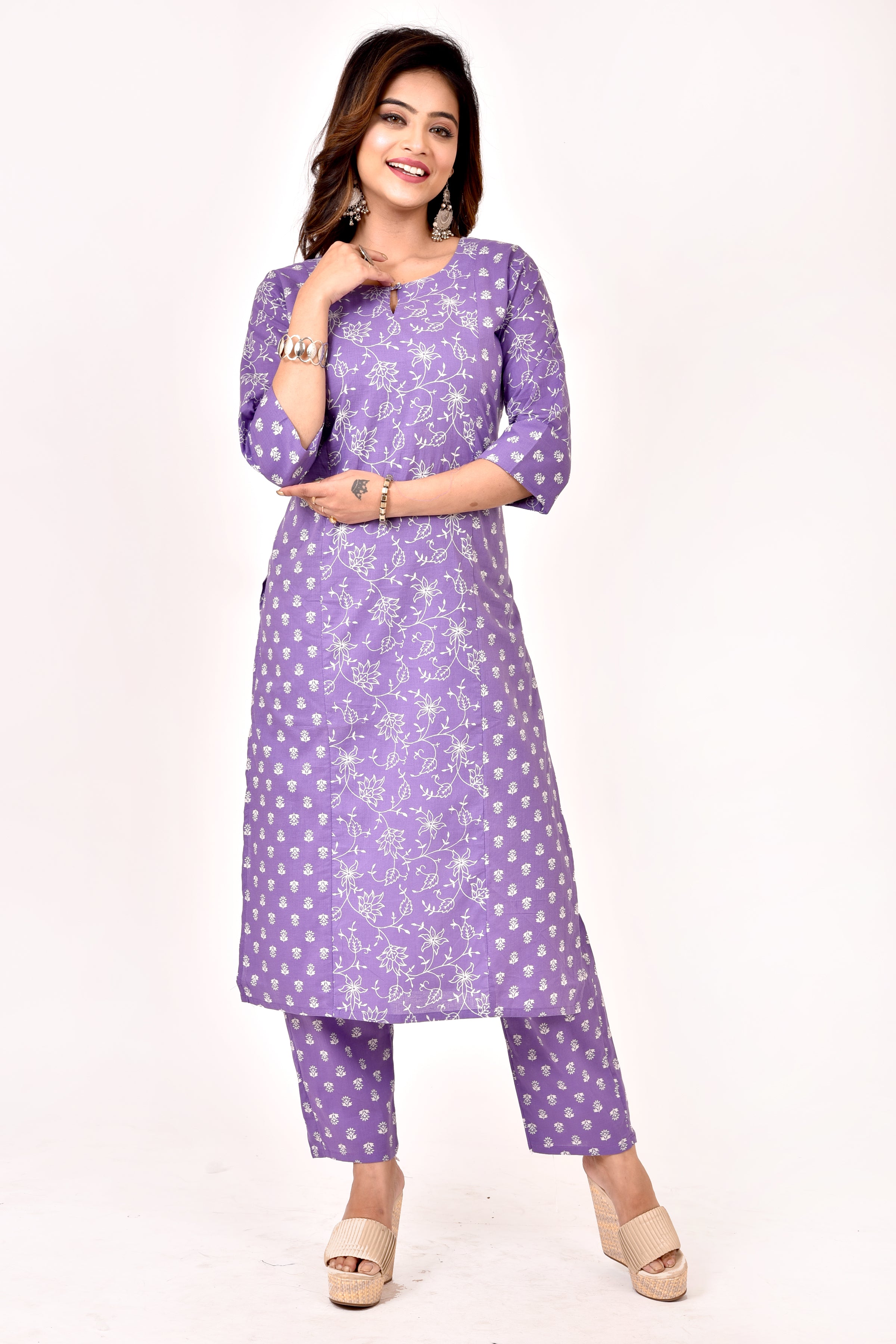 Lavender Mix & Match Floral Print Kurta With Pant