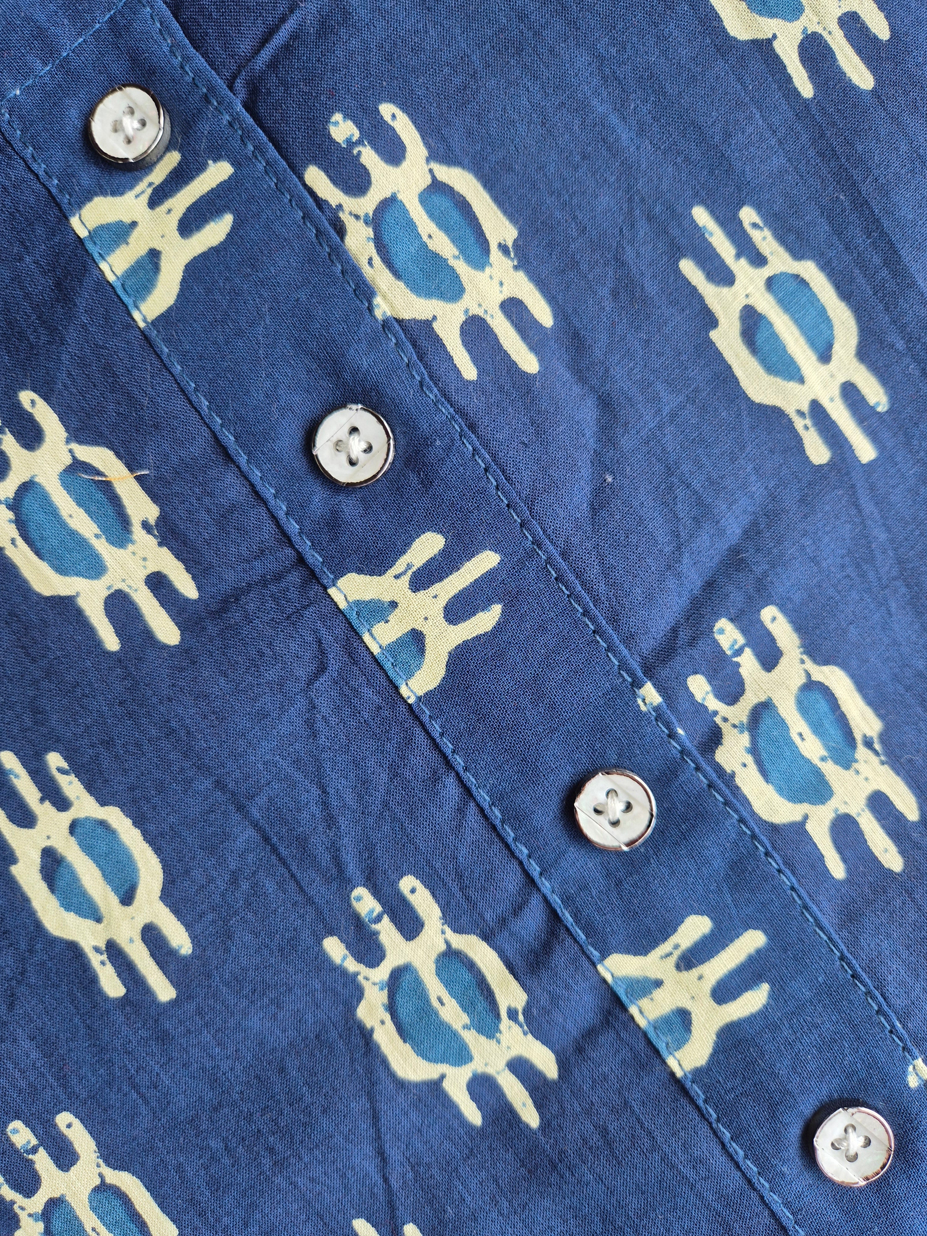 Navy Blue Geometric Print Straight Kurta