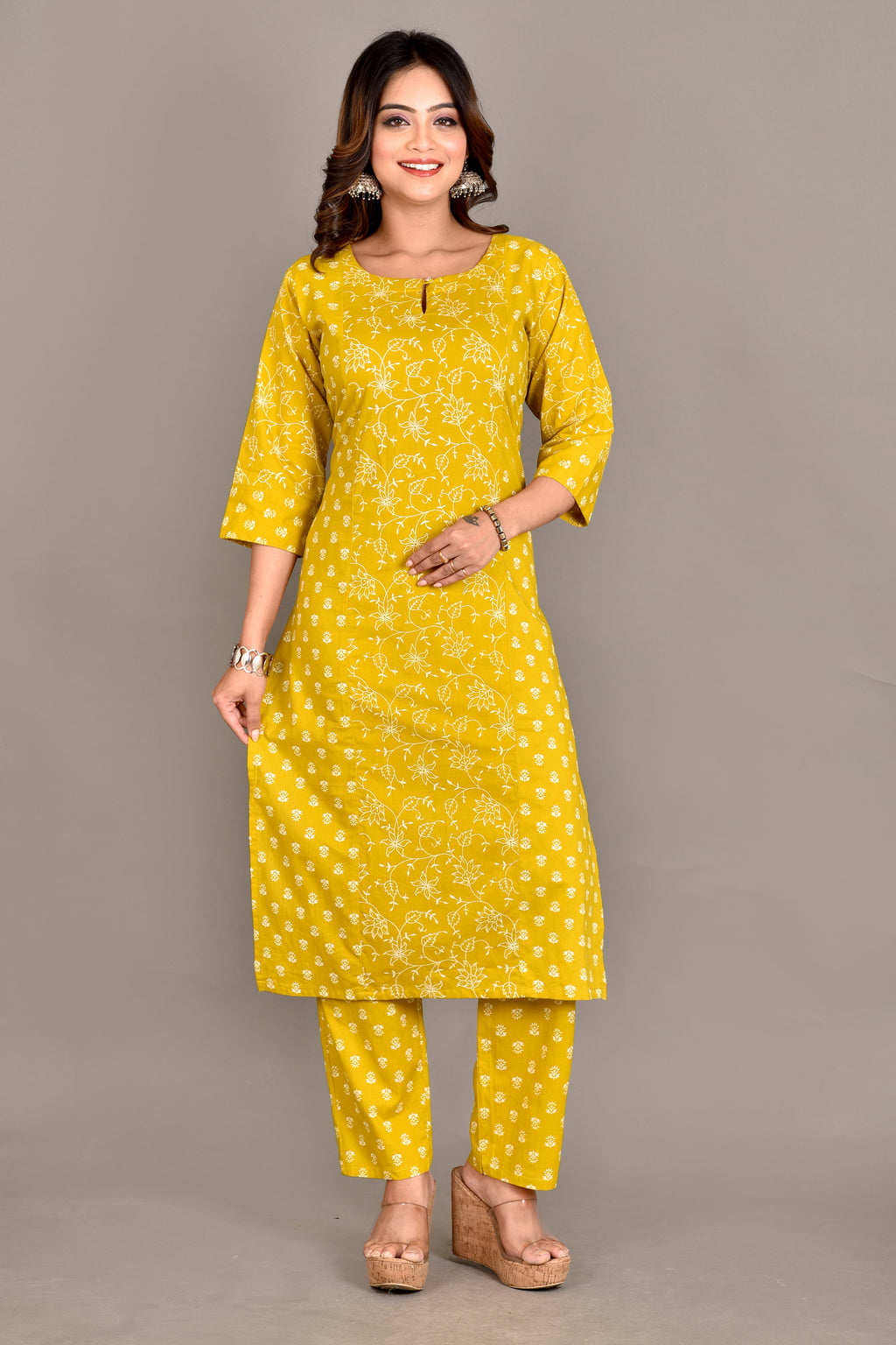 Old Gold Mix & Match Floral Print Kurta With Pant