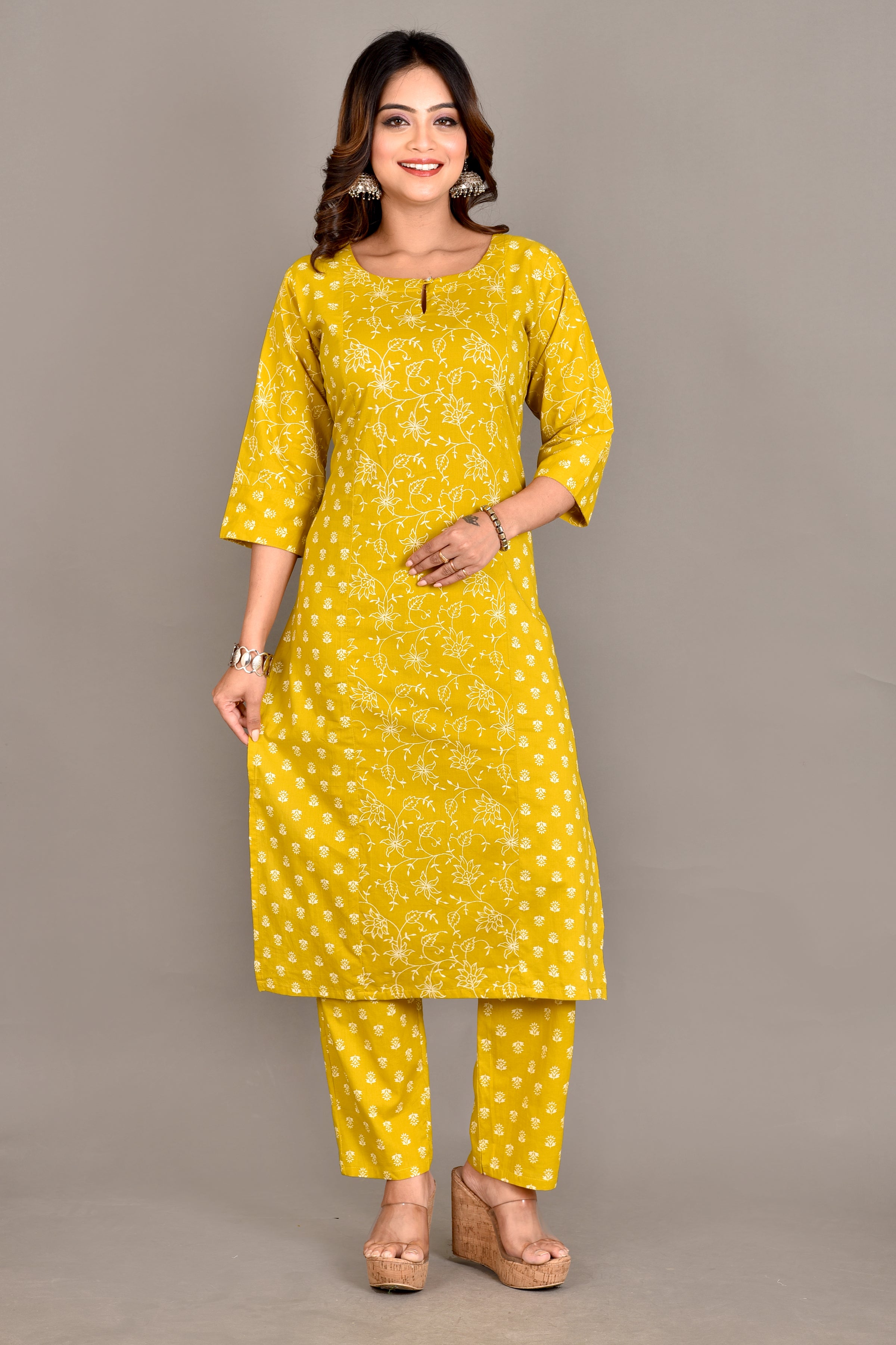 Old Gold Mix & Match Floral Print Kurta With Pant