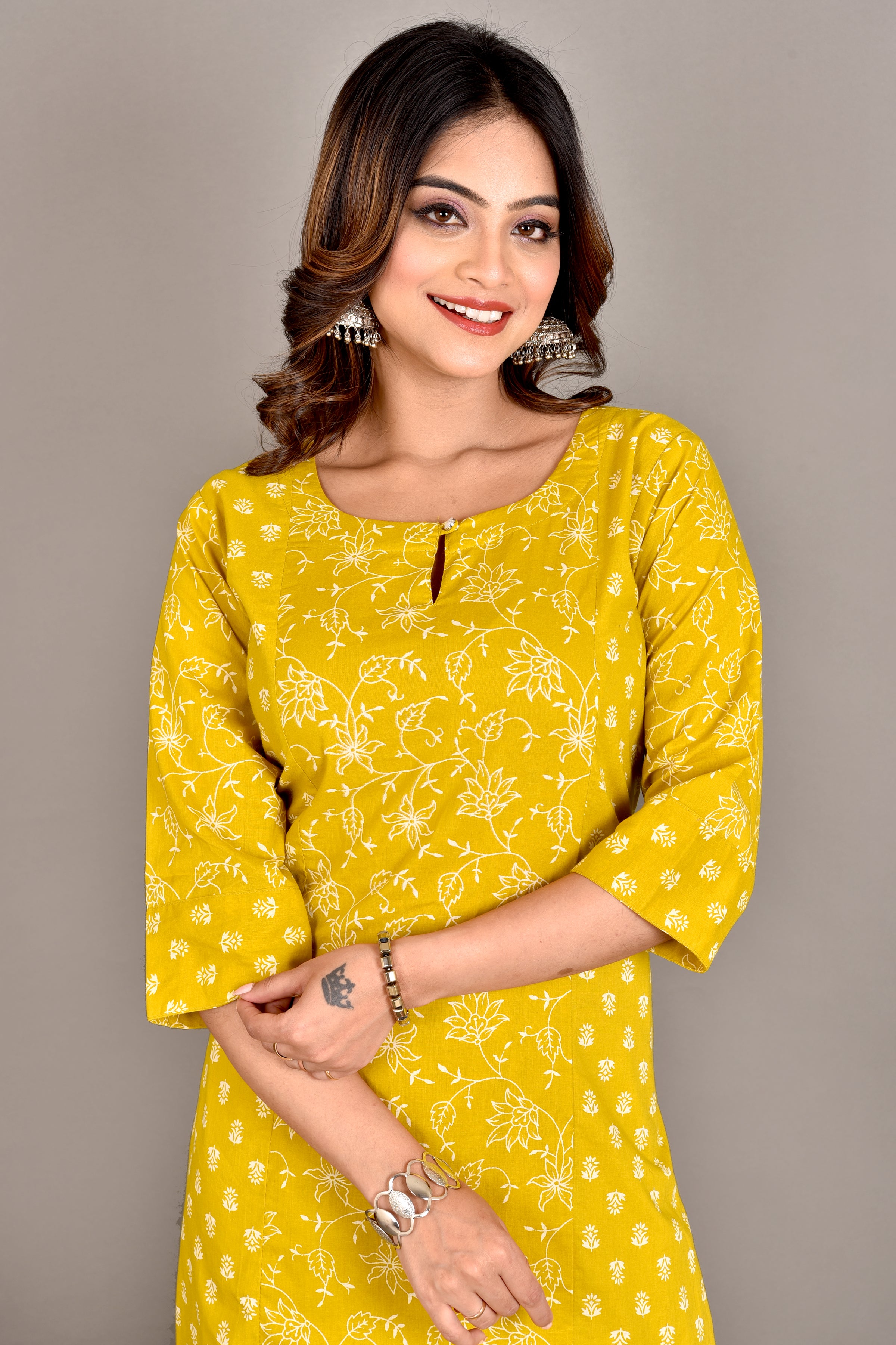 Old Gold Mix & Match Floral Print Kurta With Pant