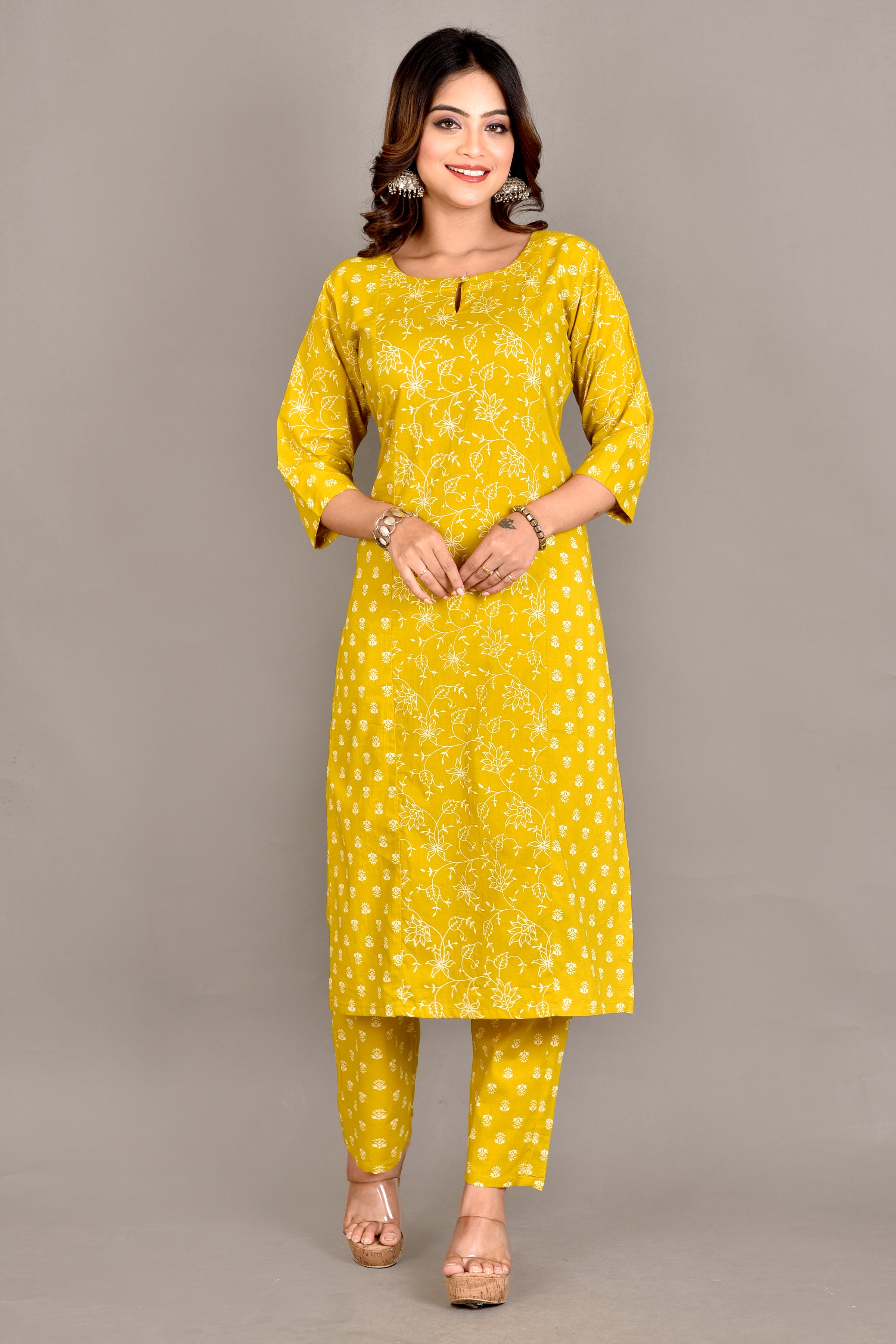 Old Gold Mix & Match Floral Print Kurta With Pant