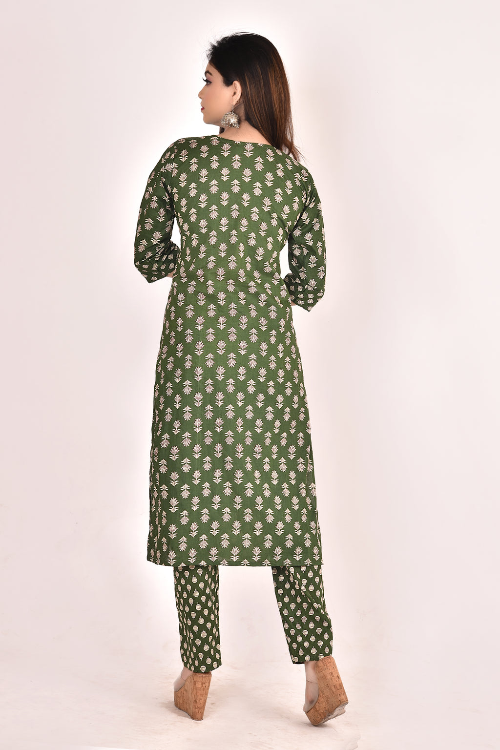 Dark Green Mix & Match Stylized Lotus Print Kurta With Pant