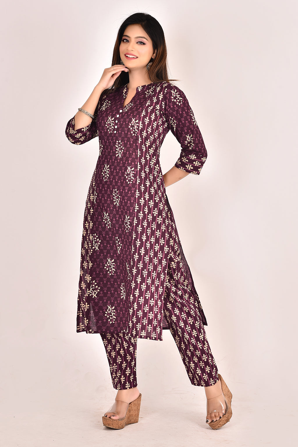 Mulberry Purple  Mix & Match Floral Print Kurta With Pant