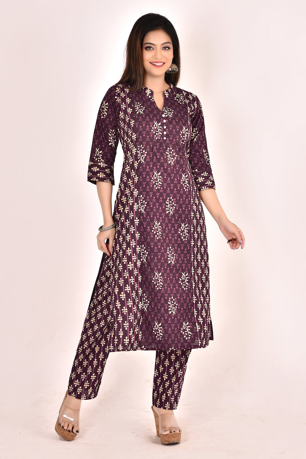 Mulberry Purple  Mix & Match Floral Print Kurta With Pant