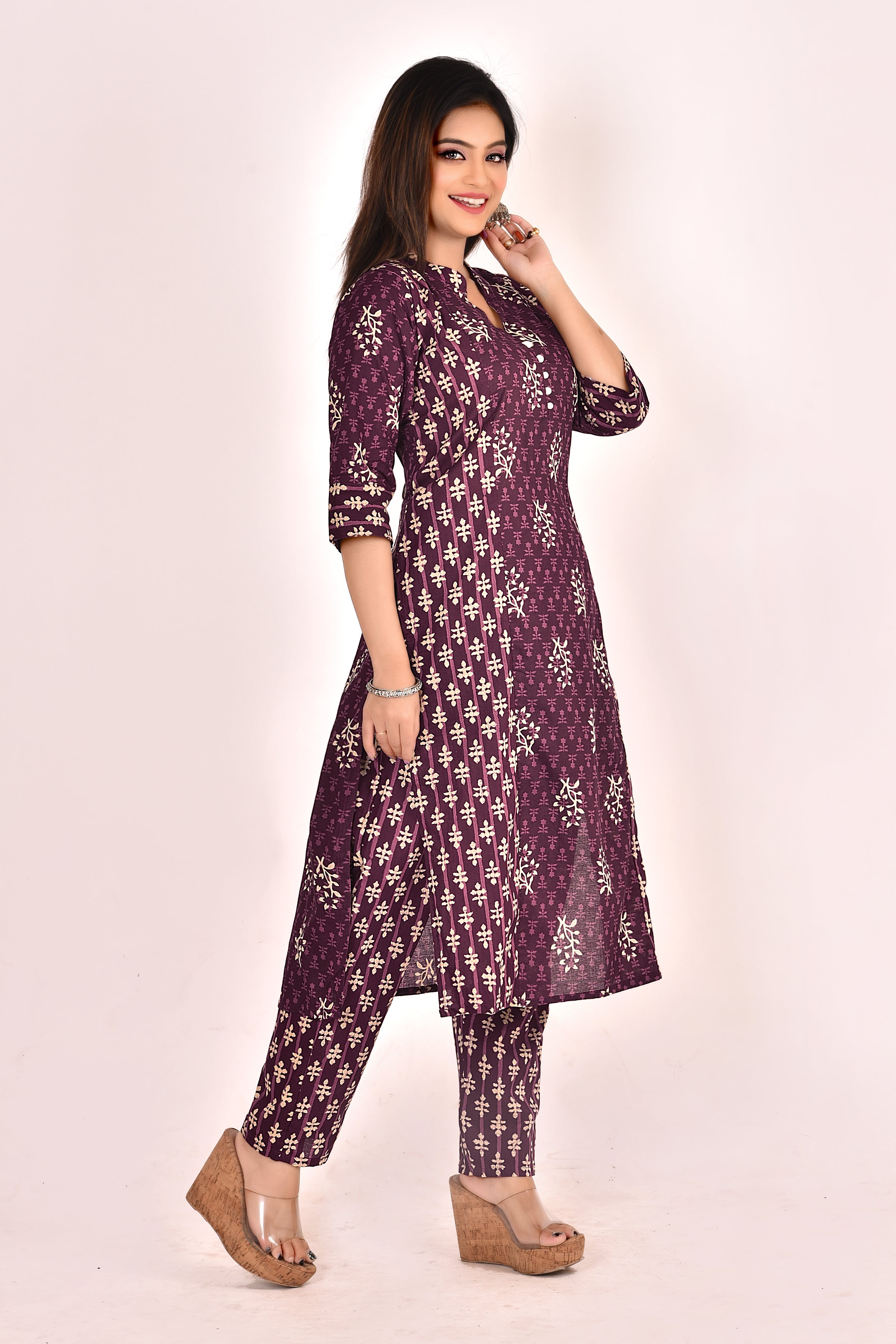 Mulberry Purple  Mix & Match Floral Print Kurta With Pant