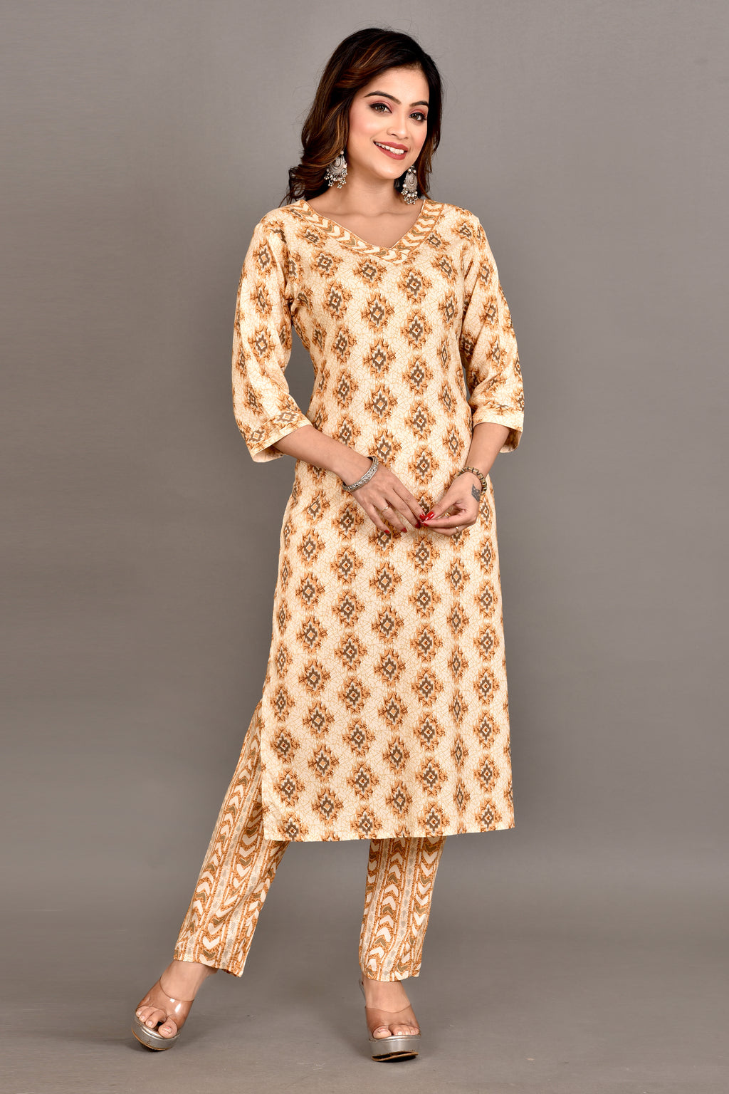 Yellow Geometric Print Kurta With Pant