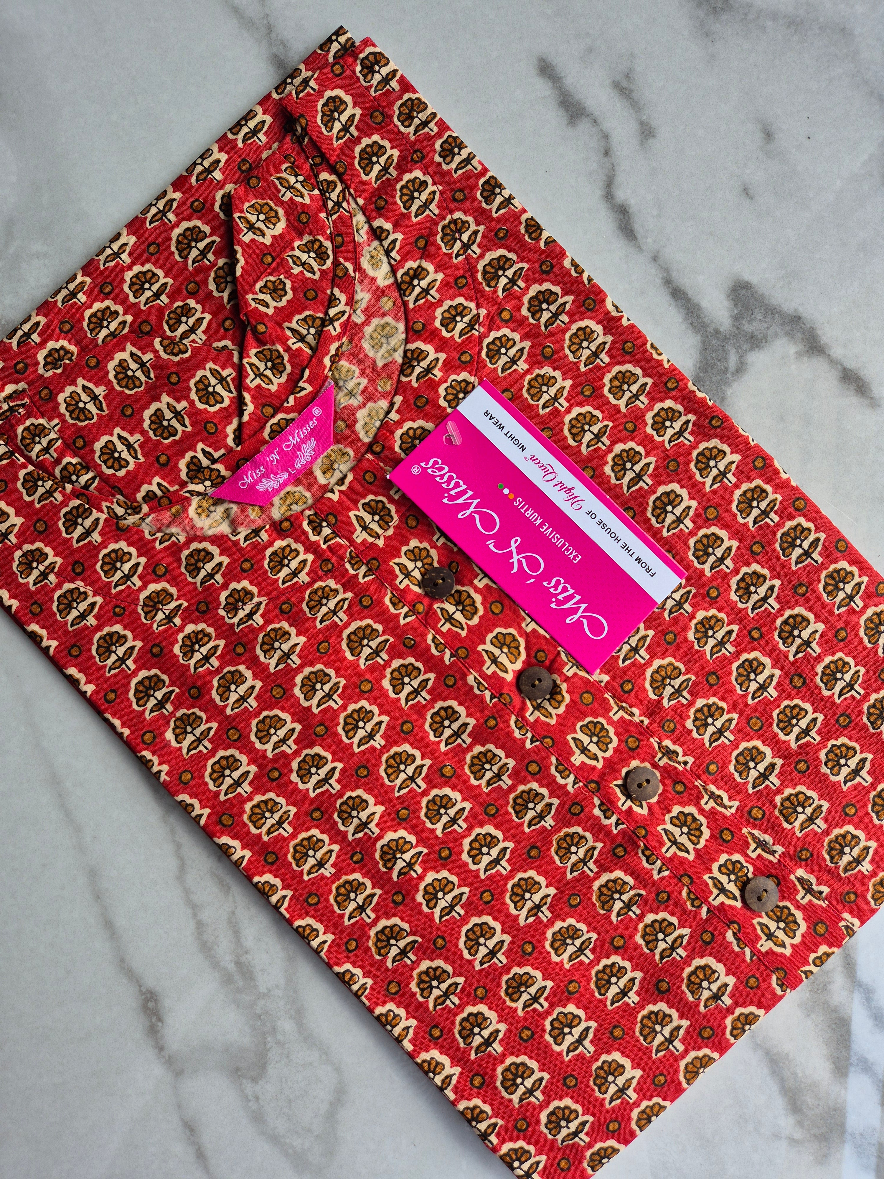 Maroon Floral Print Straight Kurta