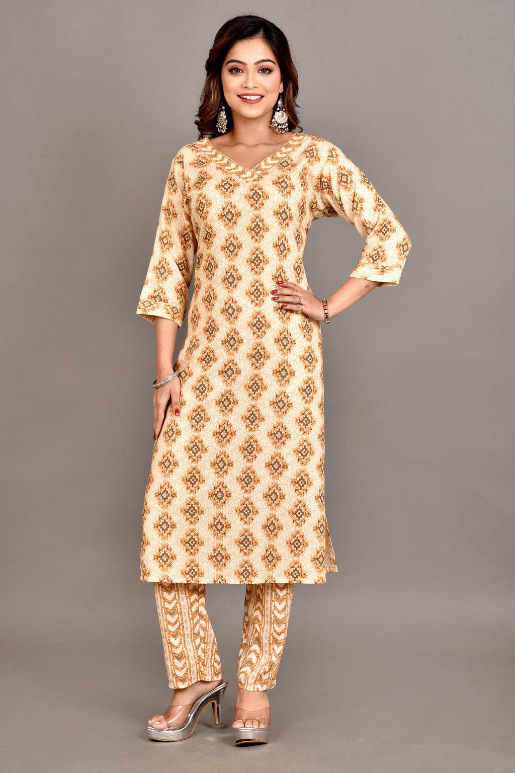 Yellow Geometric Print Kurta With Pant