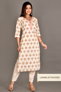 Off-White & Pink Floral Print Kurta With Pant