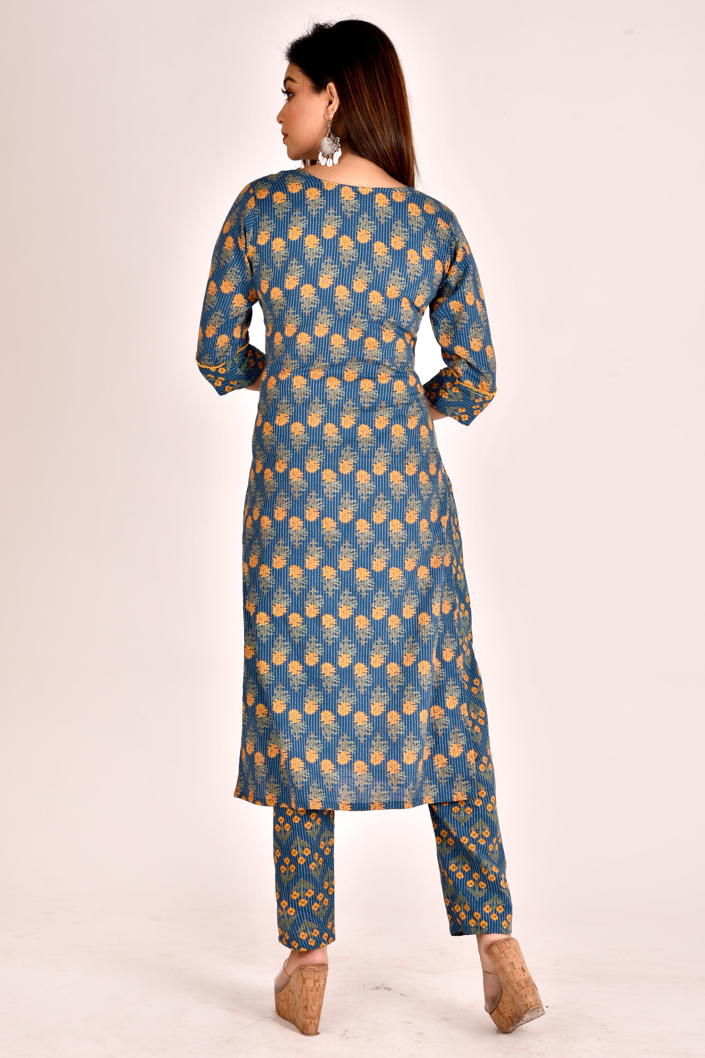 Teal Blue Mix & Match Floral Print Kurta With Pant