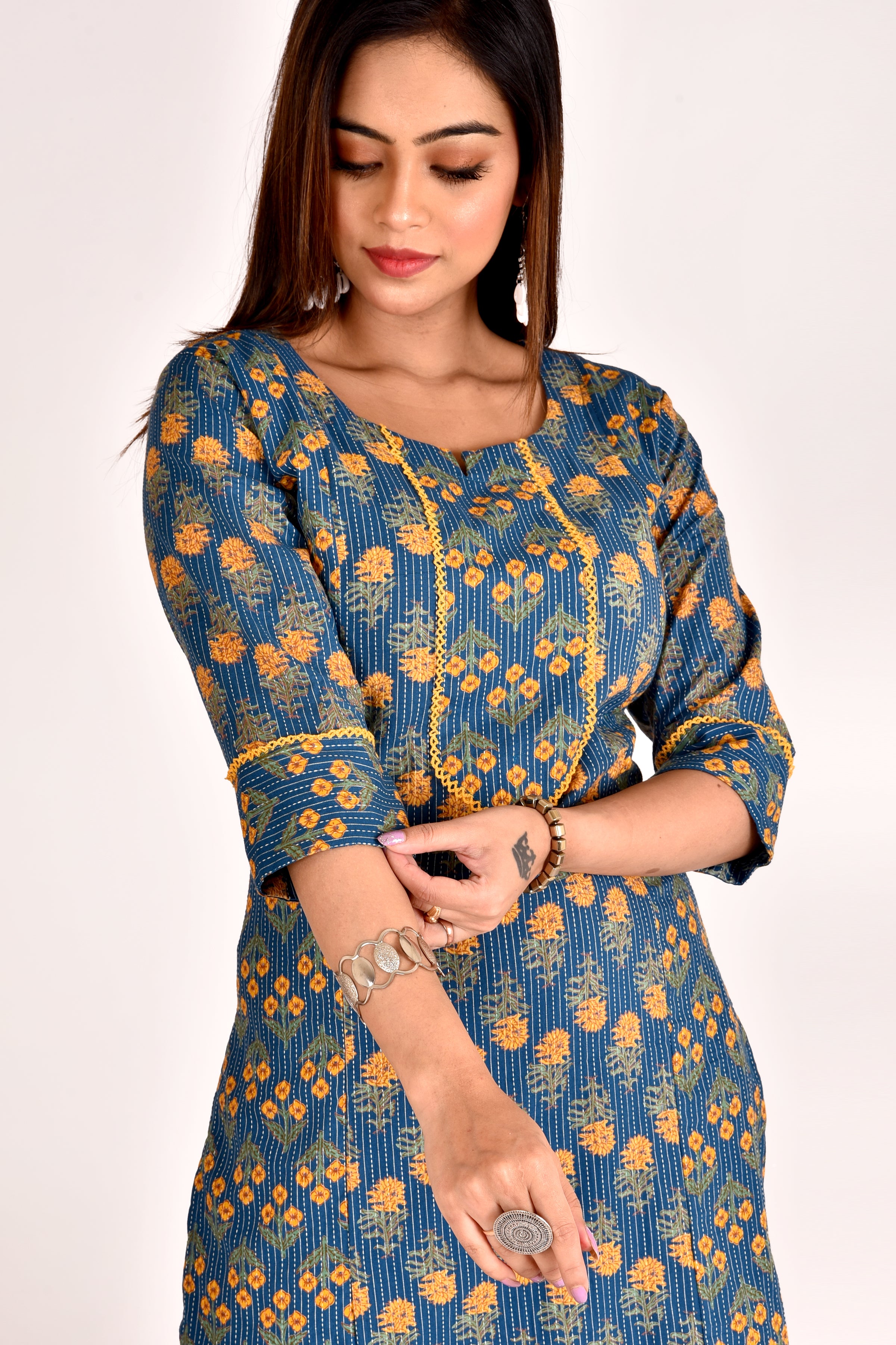 Teal Blue Mix & Match Floral Print Kurta With Pant