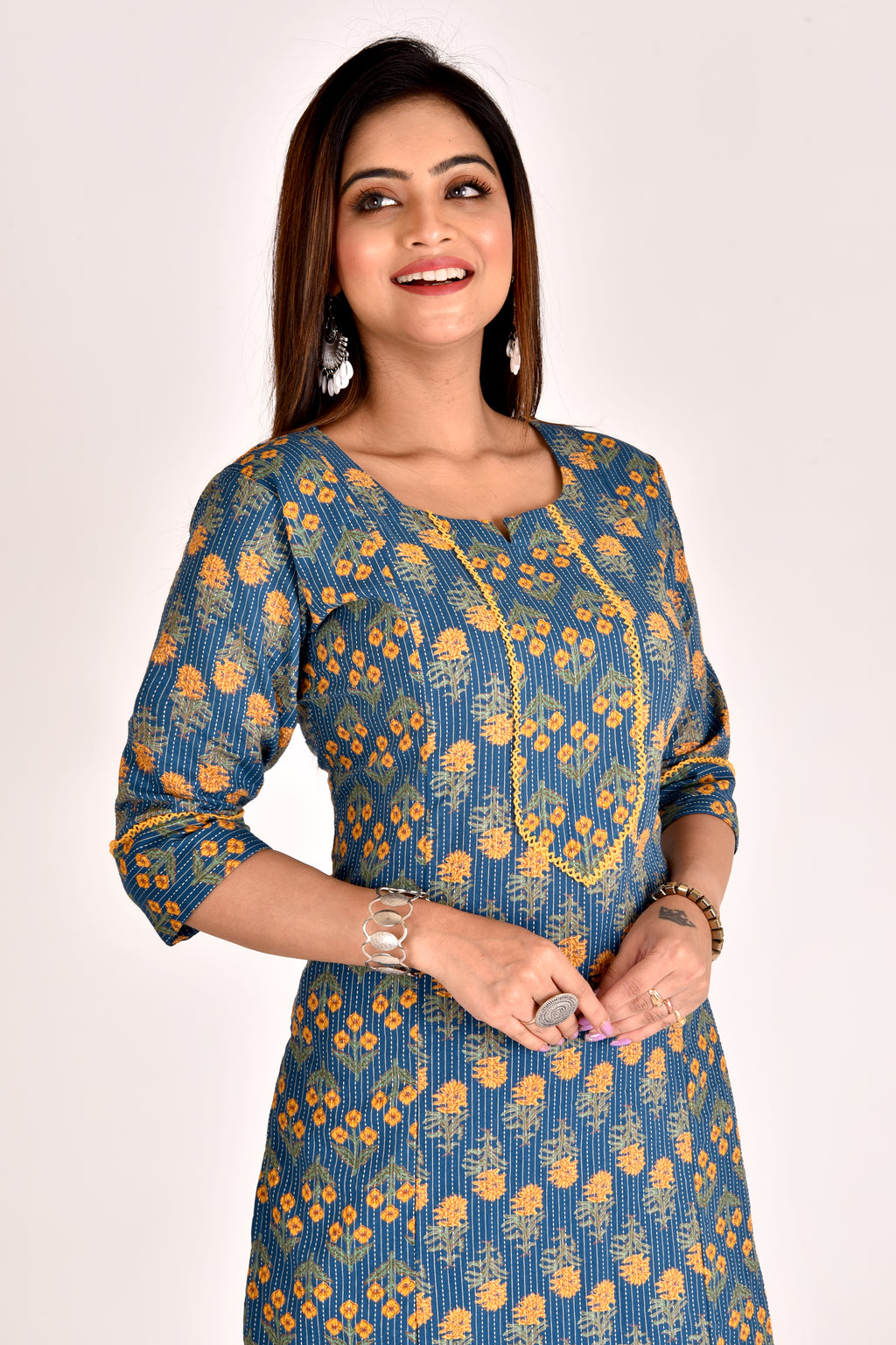Teal Blue Mix & Match Floral Print Kurta With Pant
