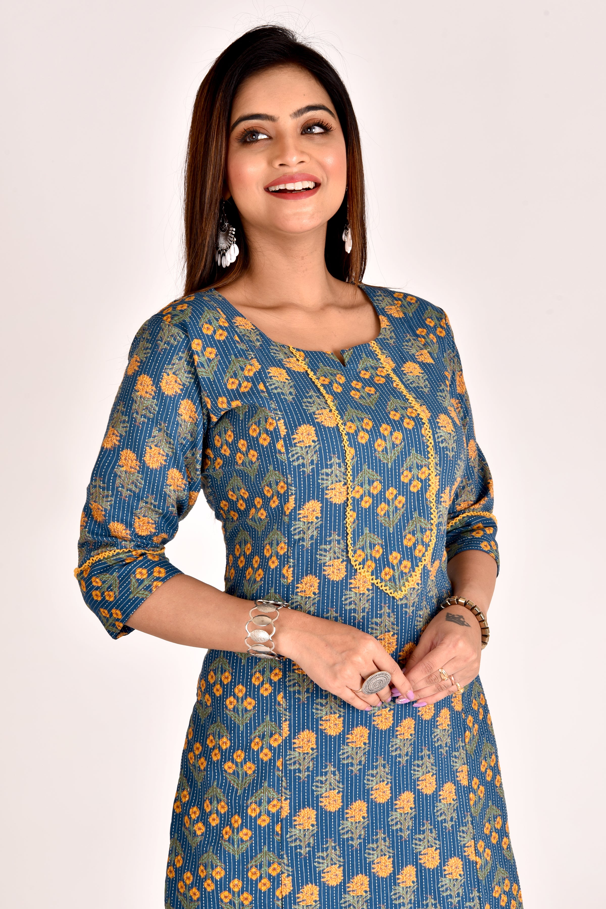 Teal Blue Mix & Match Floral Print Kurta With Pant