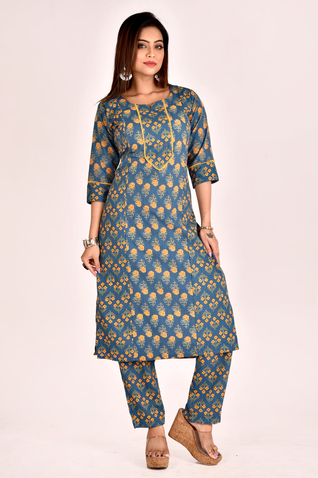 Teal Blue Mix & Match Floral Print Kurta With Pant