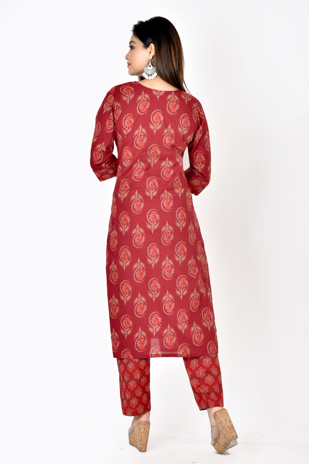 Maroon Mix & Match Floral Print Embroidered Kurta With Pant