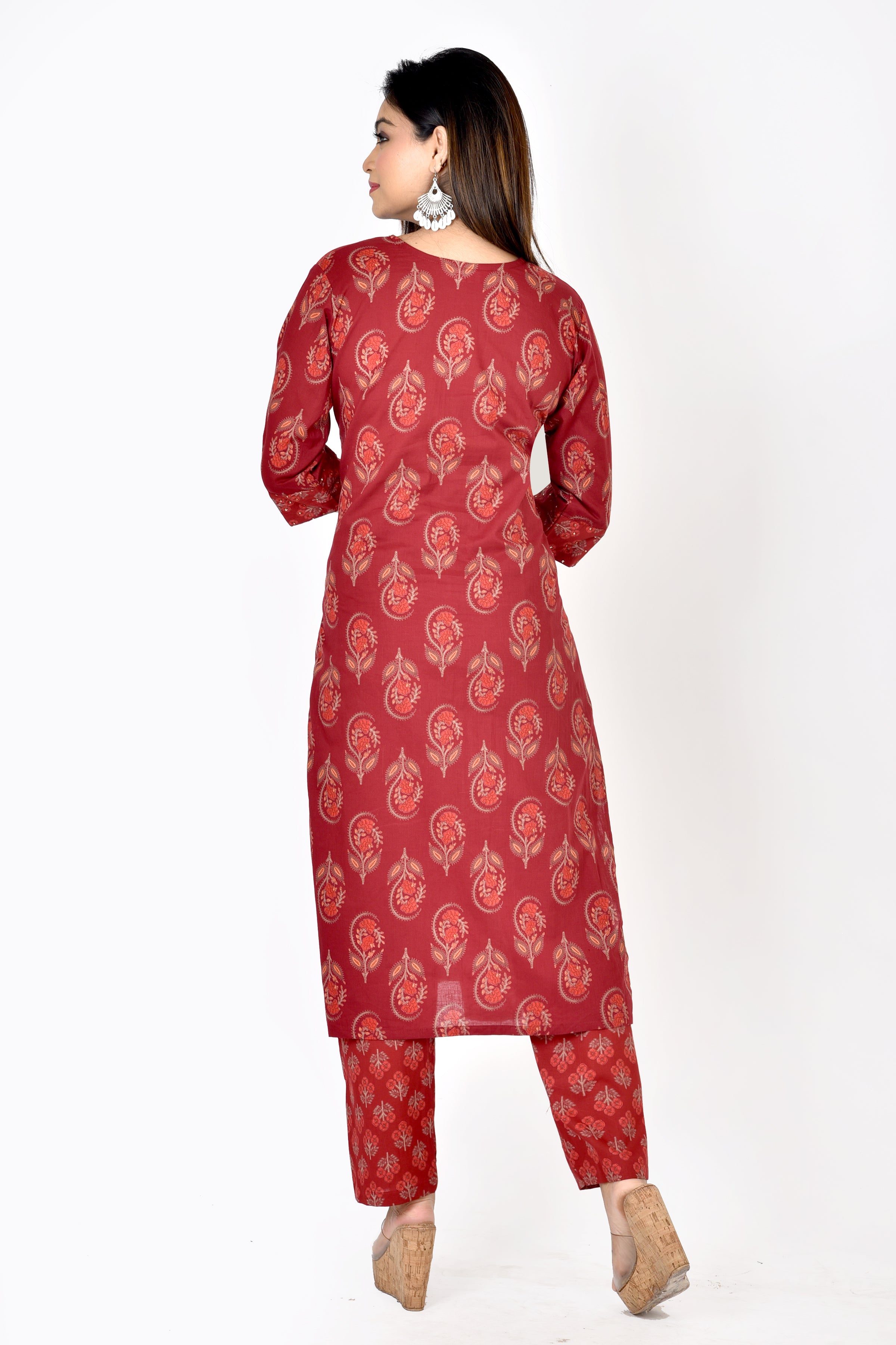Maroon Mix & Match Floral Print Embroidered Kurta With Pant