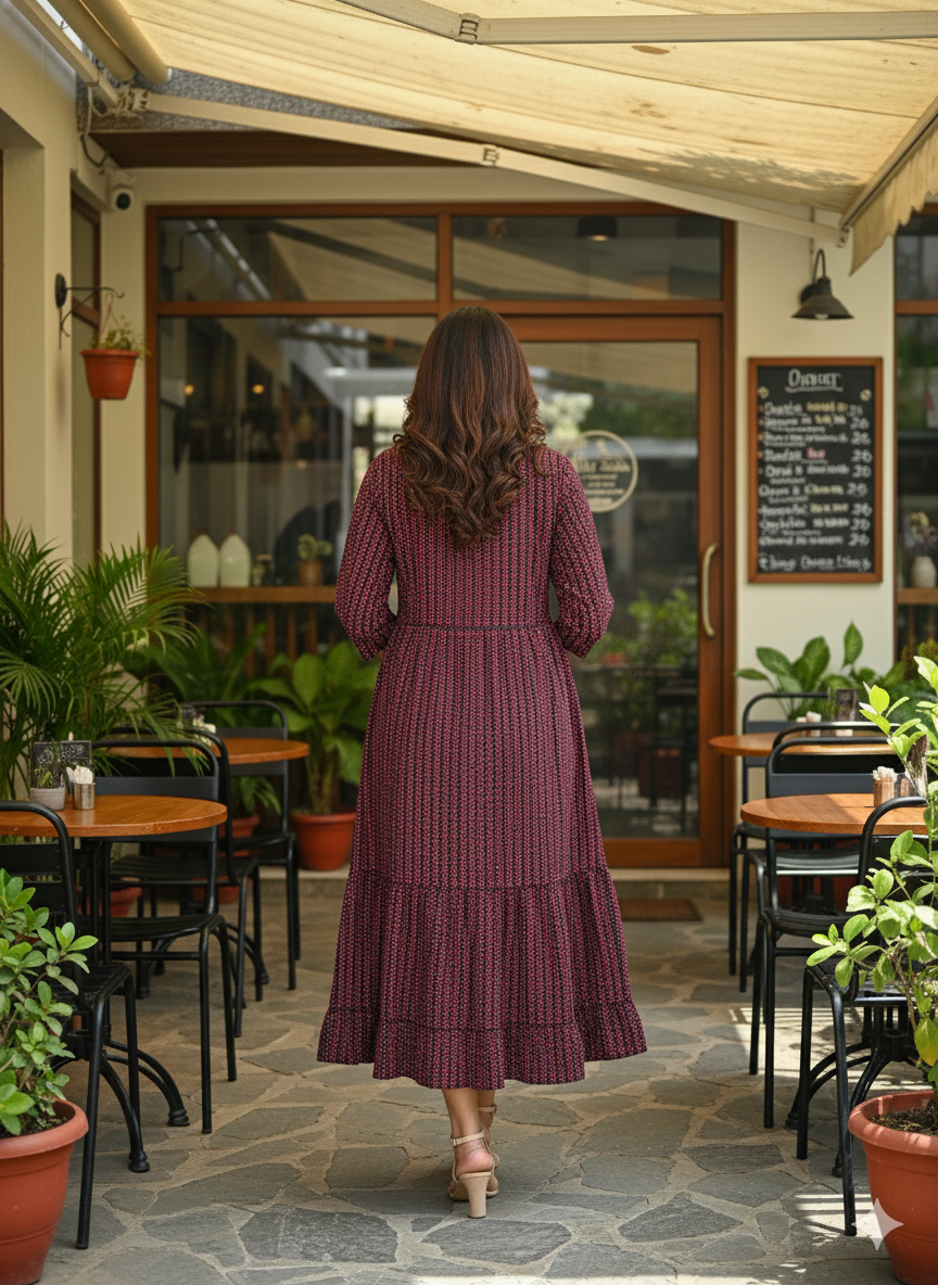 Black & Red Zig Zag Print Flared Dress