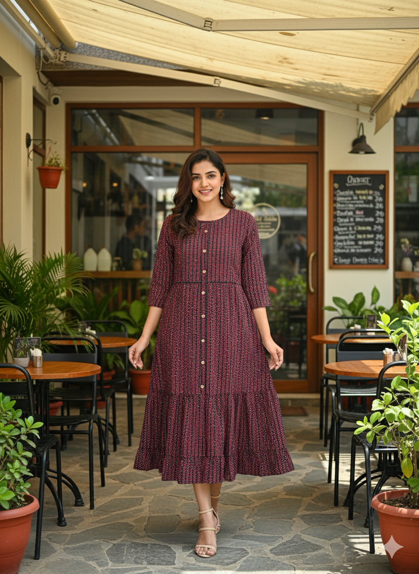 Black & Red Zig Zag Print Flared Dress