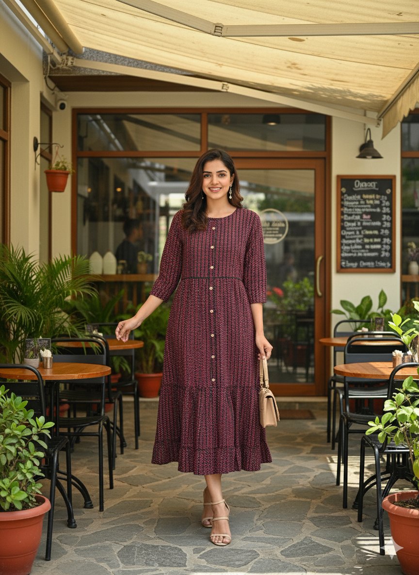 Black & Red Zig Zag Print Flared Dress