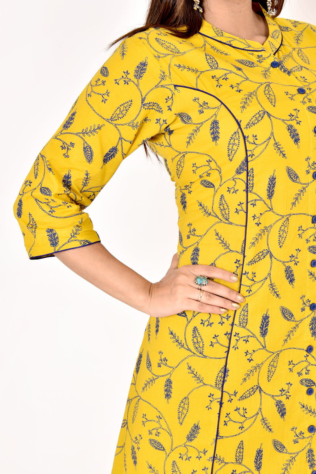 Yellow Floral Print A-Line Kurta With Pant