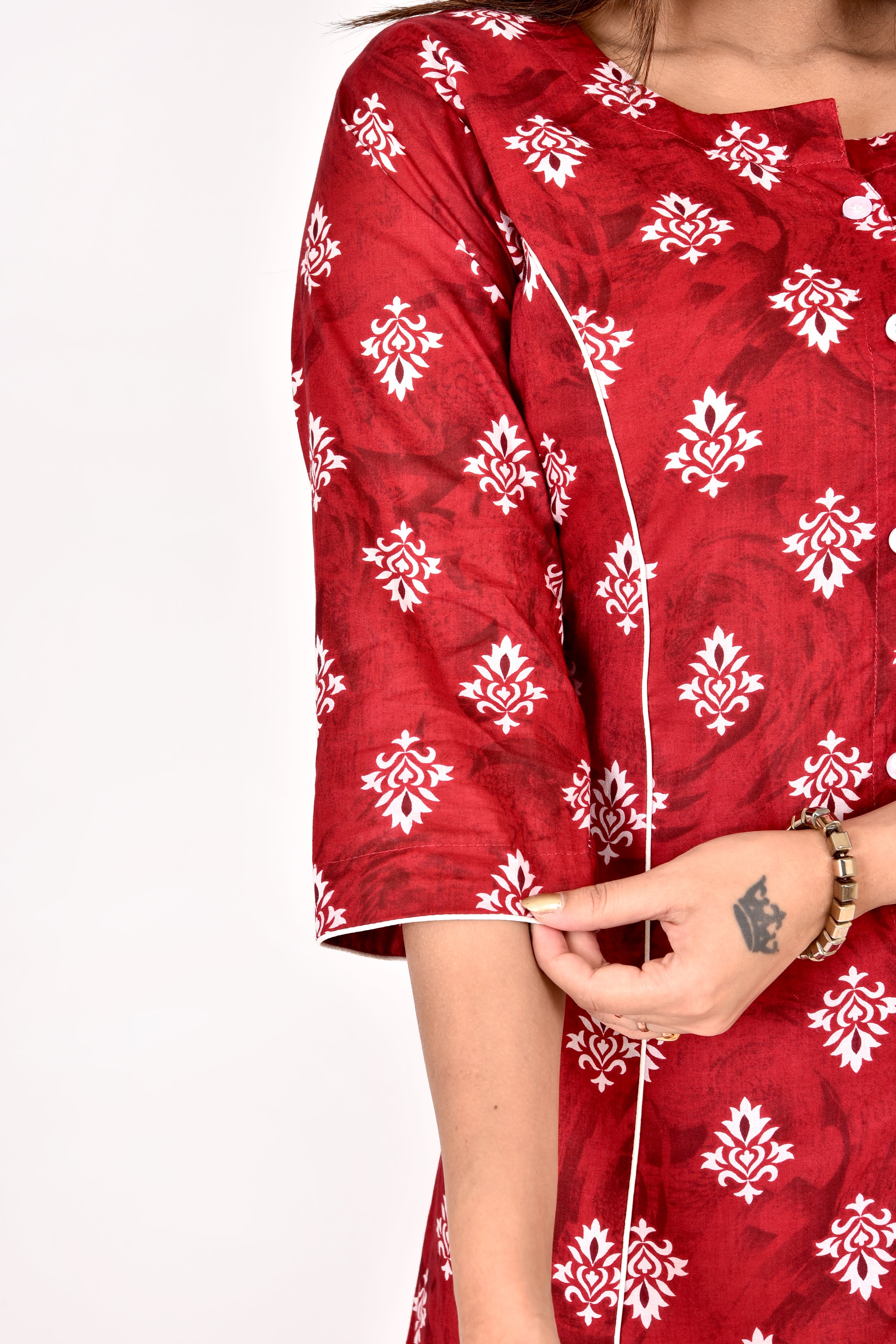Maroon Geometric Print A-Line Kurta With Pant