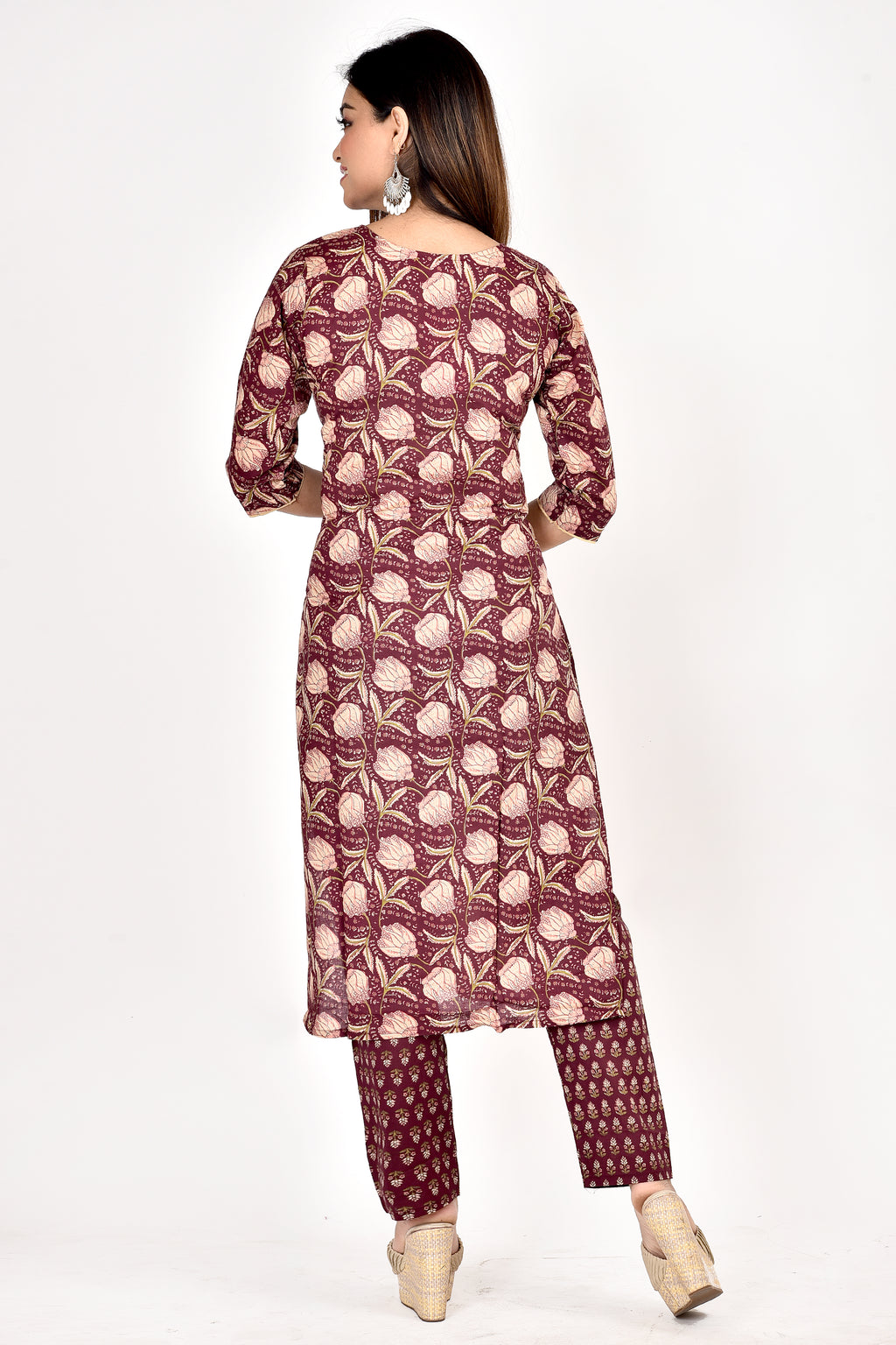 Purple Floral Print Kurta With Pant