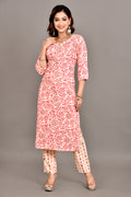 Off-White & Pink Floral Print Kurta With Pant
