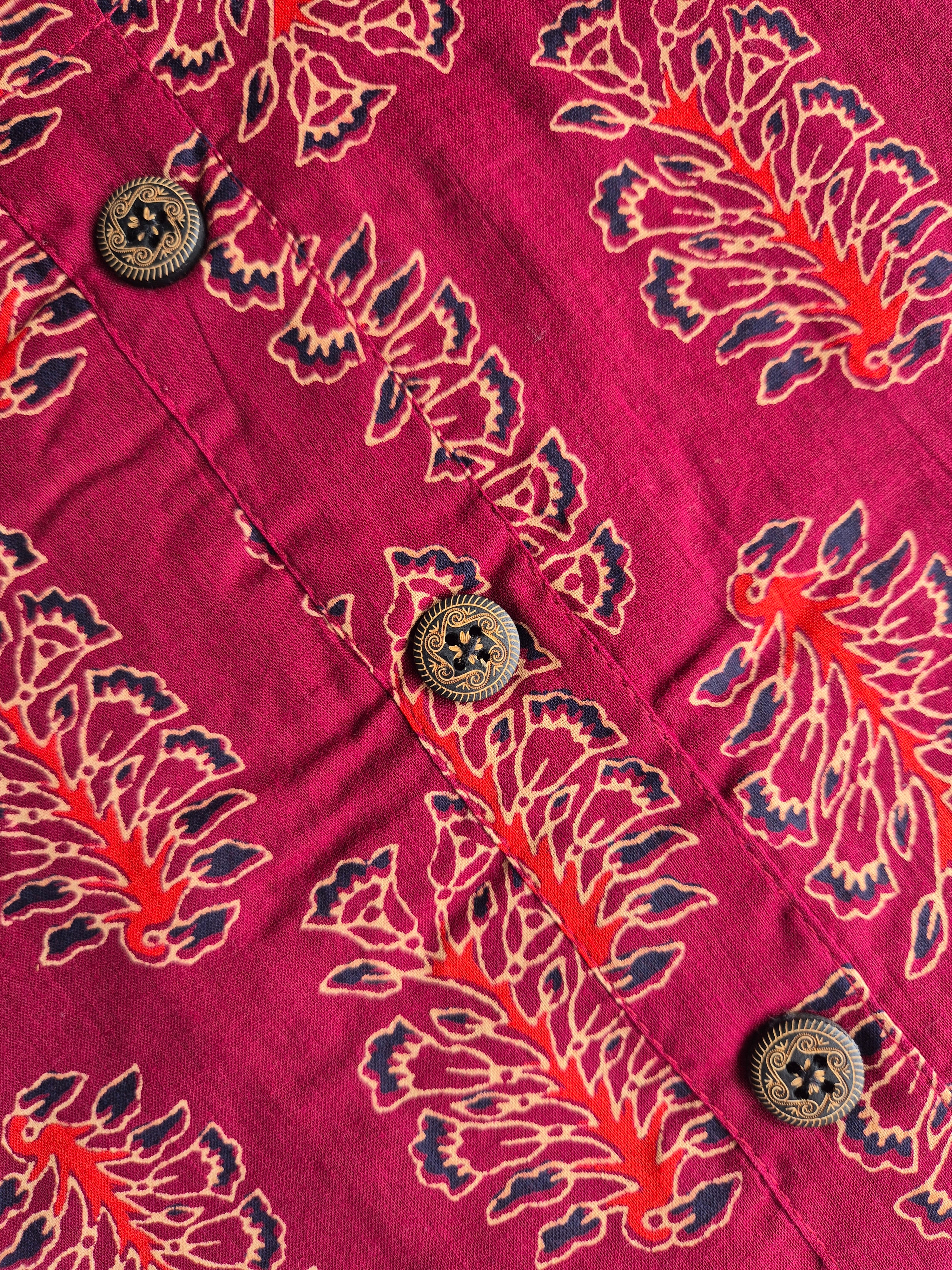 Maroon & Black Leaf Print Straight Kurta