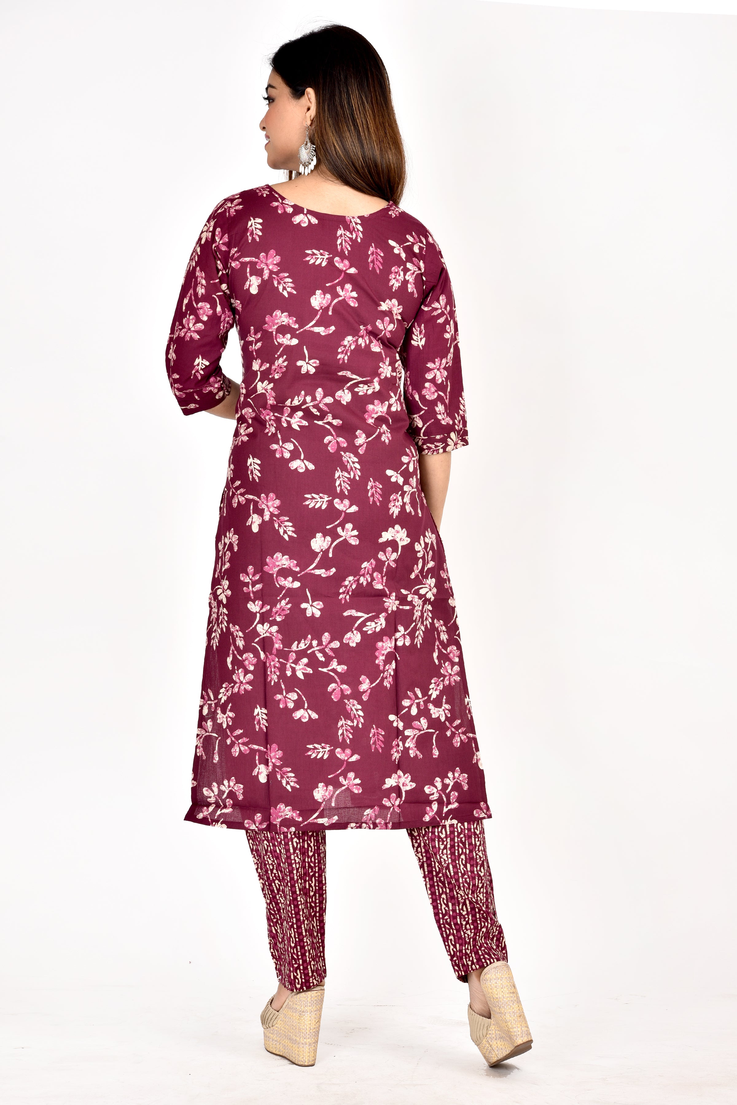 Purple Floral Print Kurta With Pant