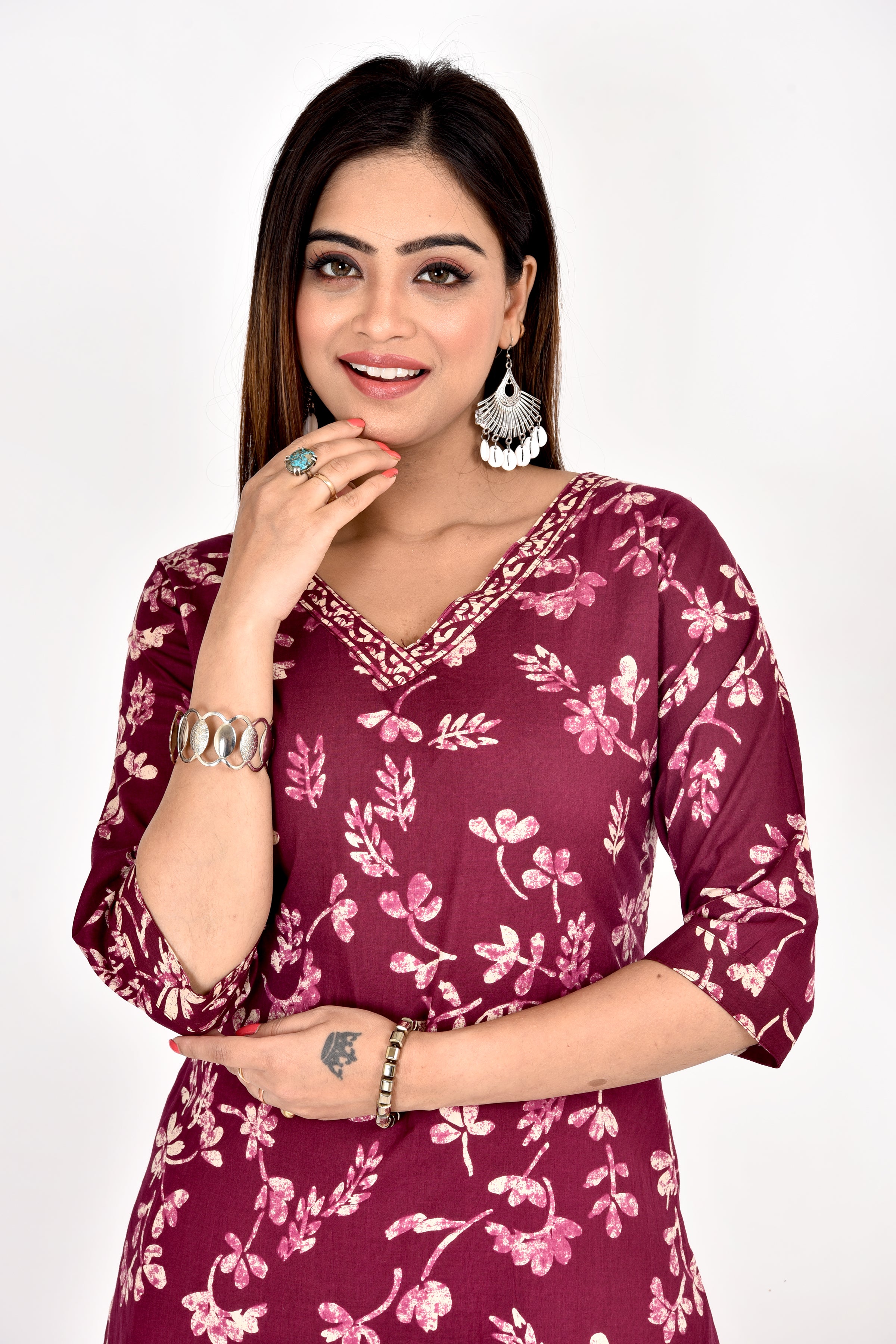 Purple Floral Print Kurta With Pant