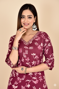 Purple Floral Print Kurta With Pant