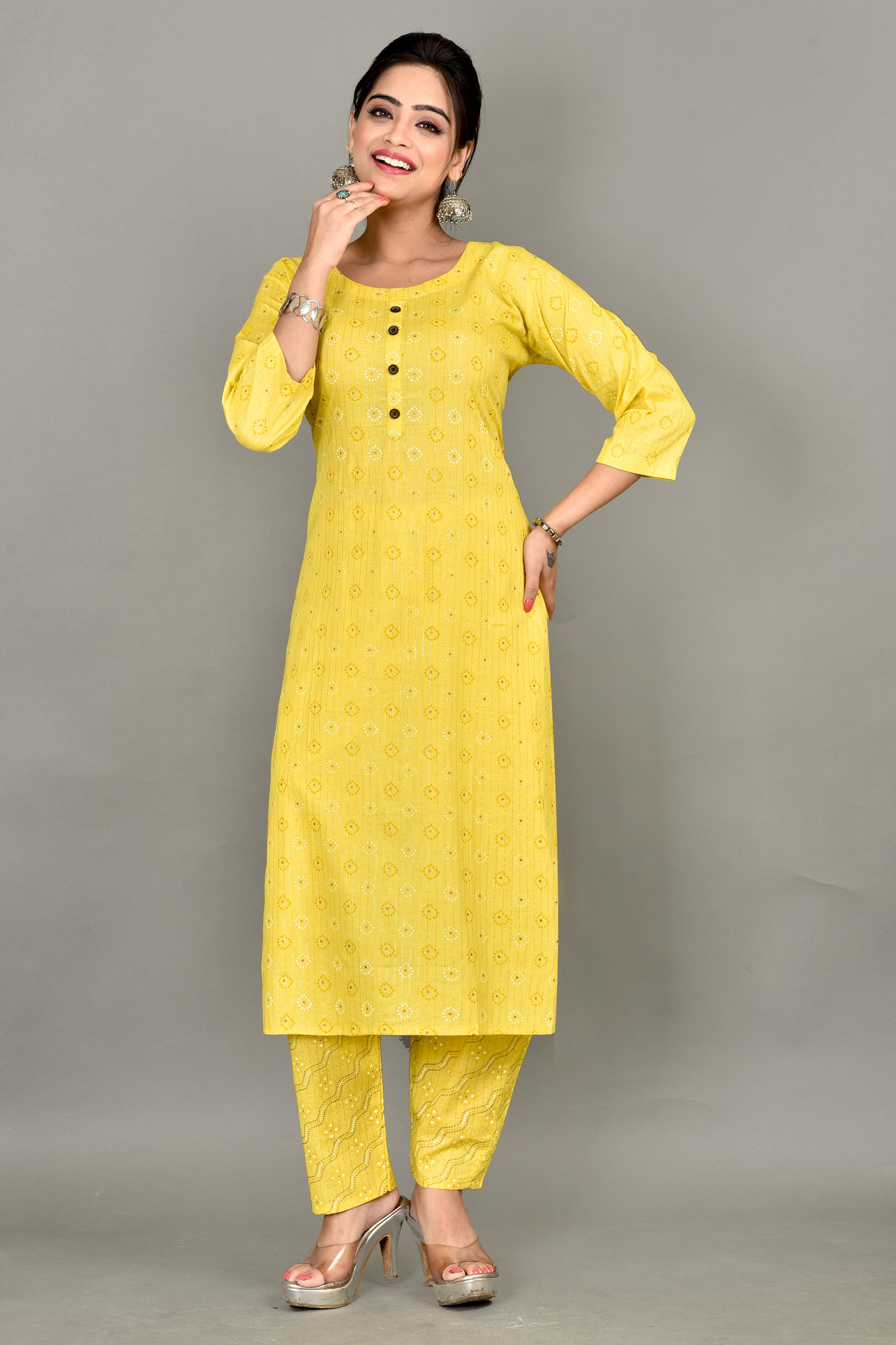 Yellow Bandhani Print Kurta With Pant