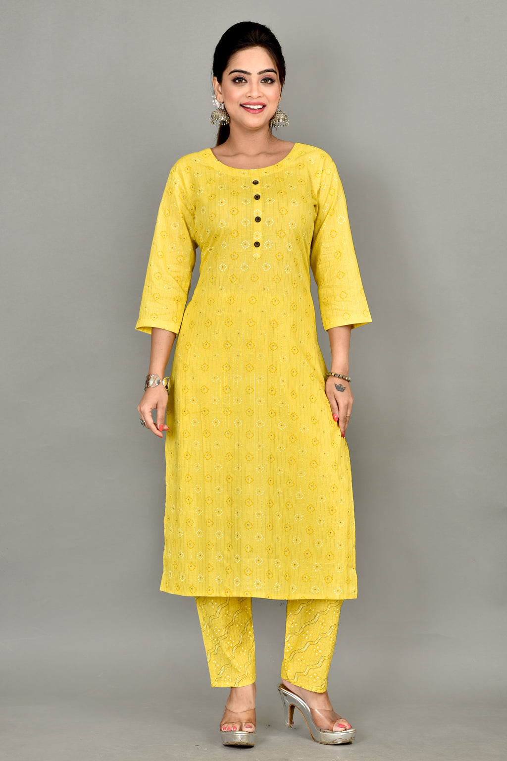 Yellow Bandhani Print Kurta With Pant