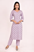 Lilac Geometric Print Kurta With Pant