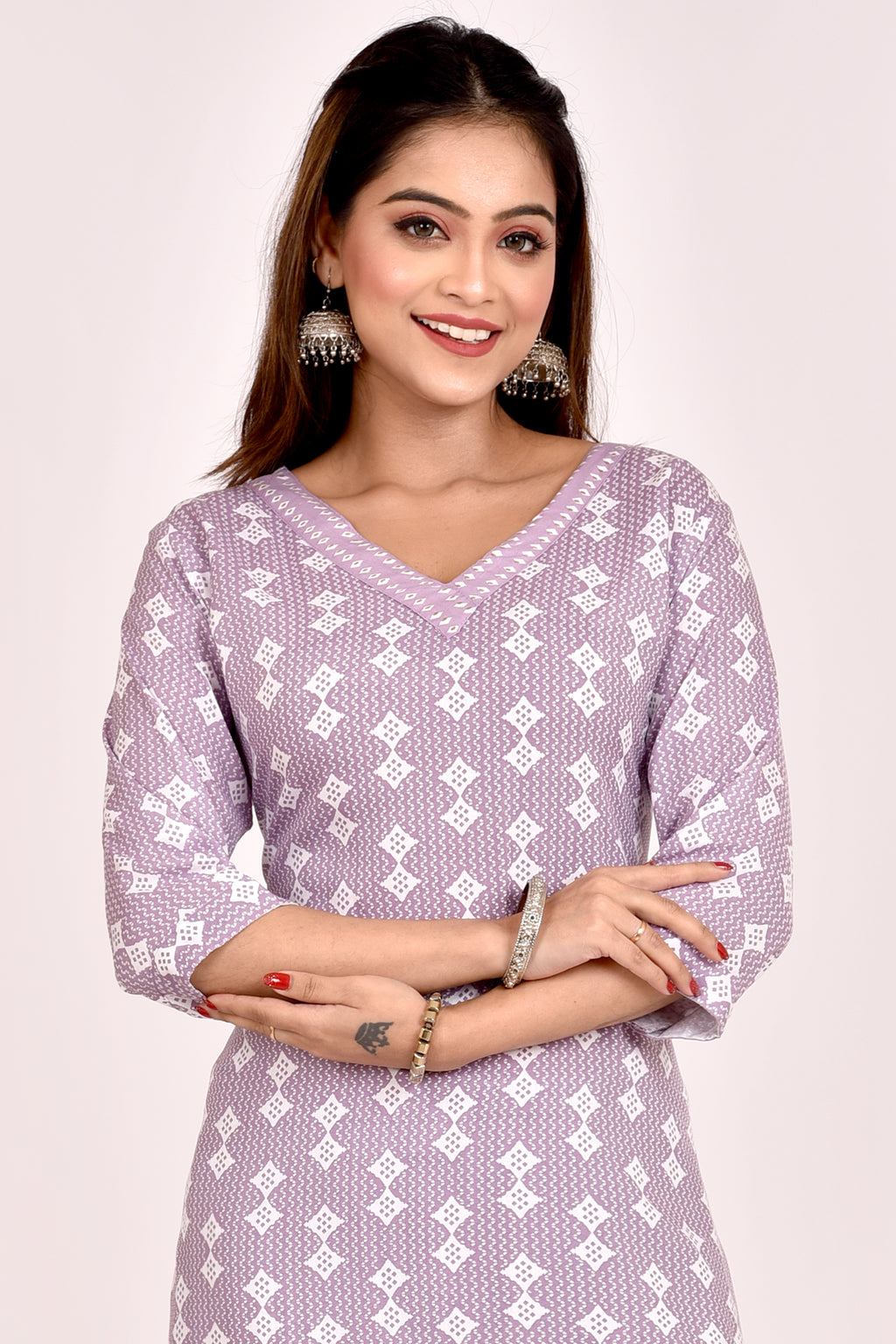 Lilac Geometric Print Kurta With Pant