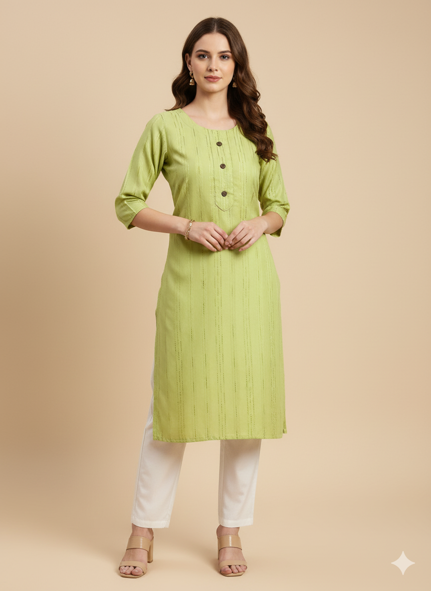 Lime Green Self-Design Kurta